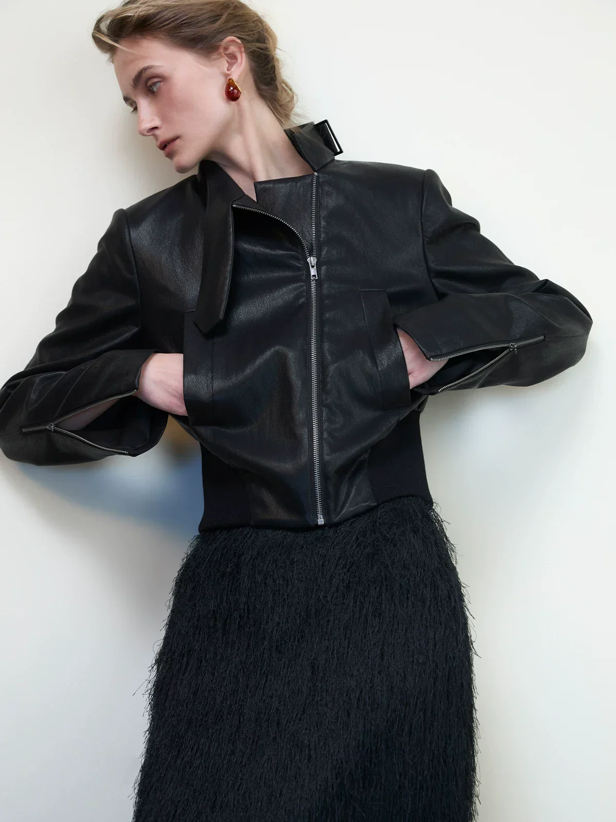 Asymmetric Faux Leather Jacket - Image 4