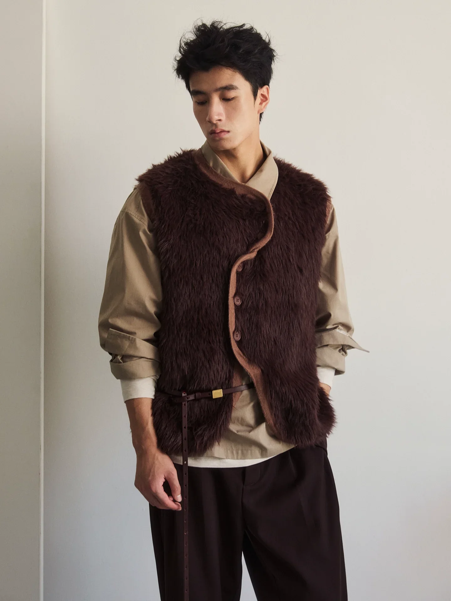 Asymmetric Faux Mink Vest - Image 2