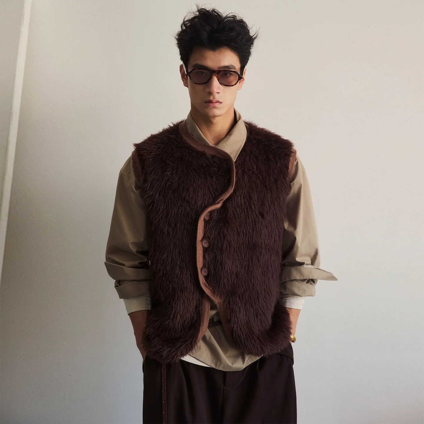 Asymmetric Faux Mink Vest - Image 5
