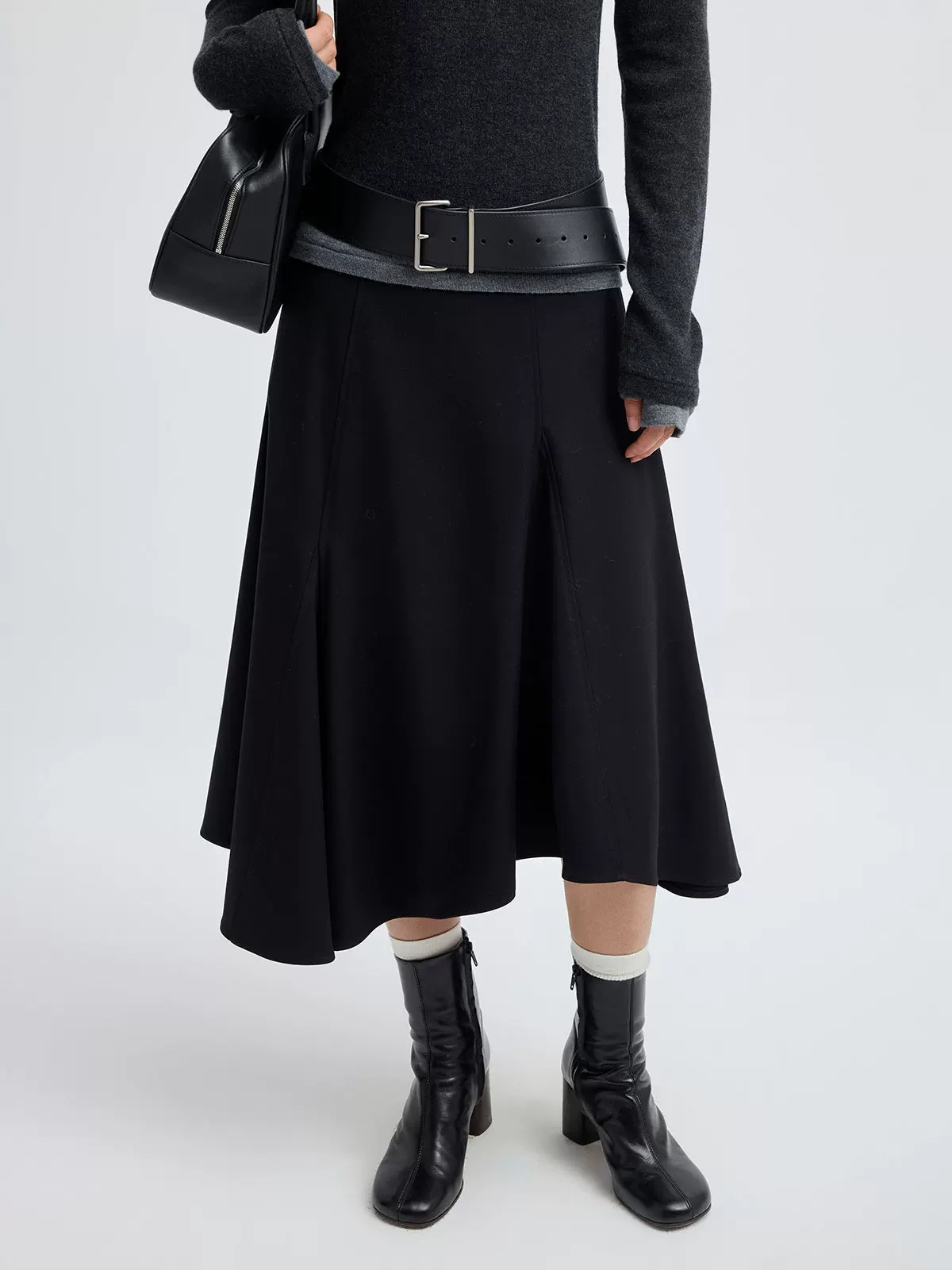 Asymmetric Flare Midi Skirt