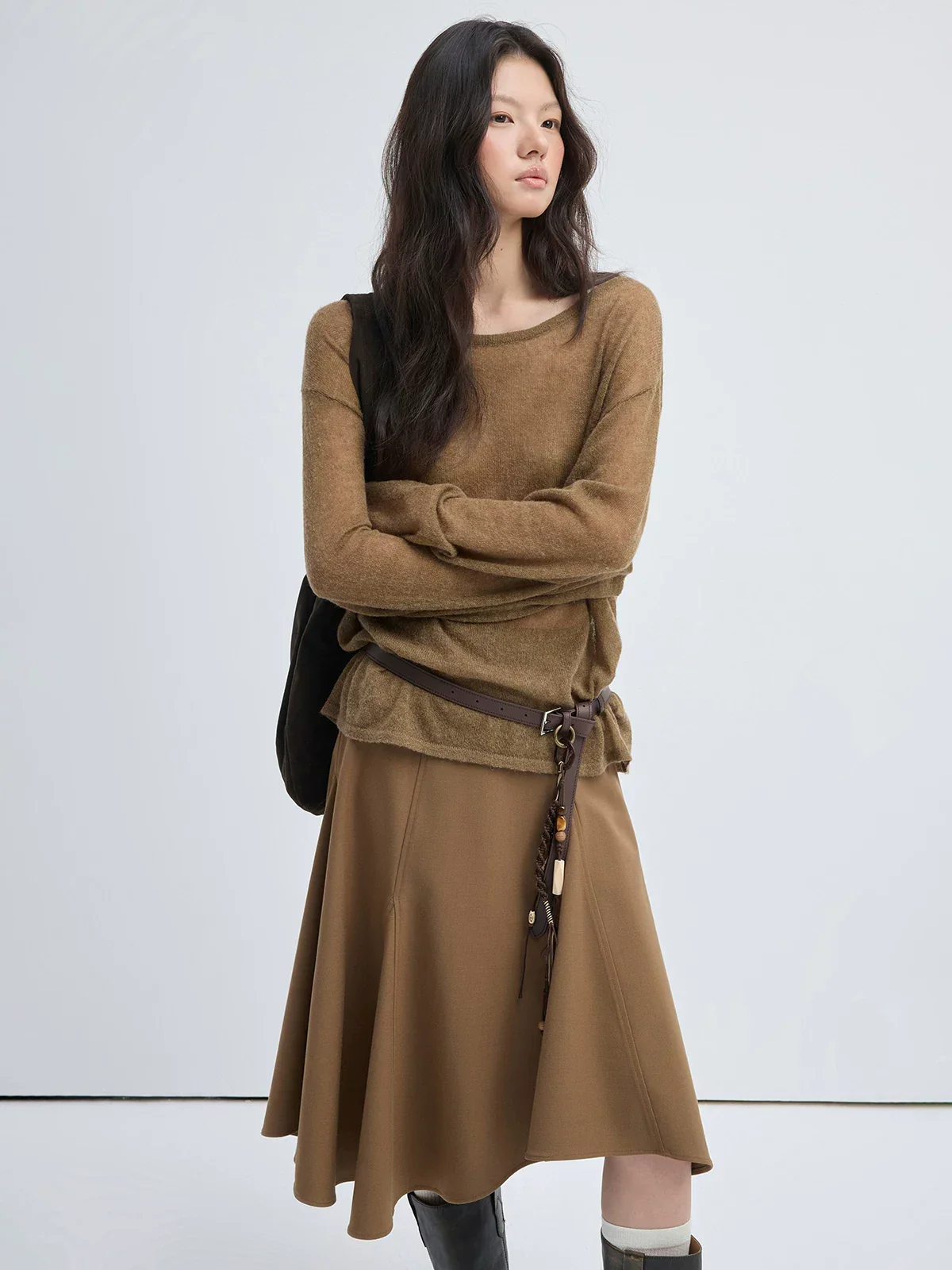 Asymmetric Flare Midi Skirt - Image 2