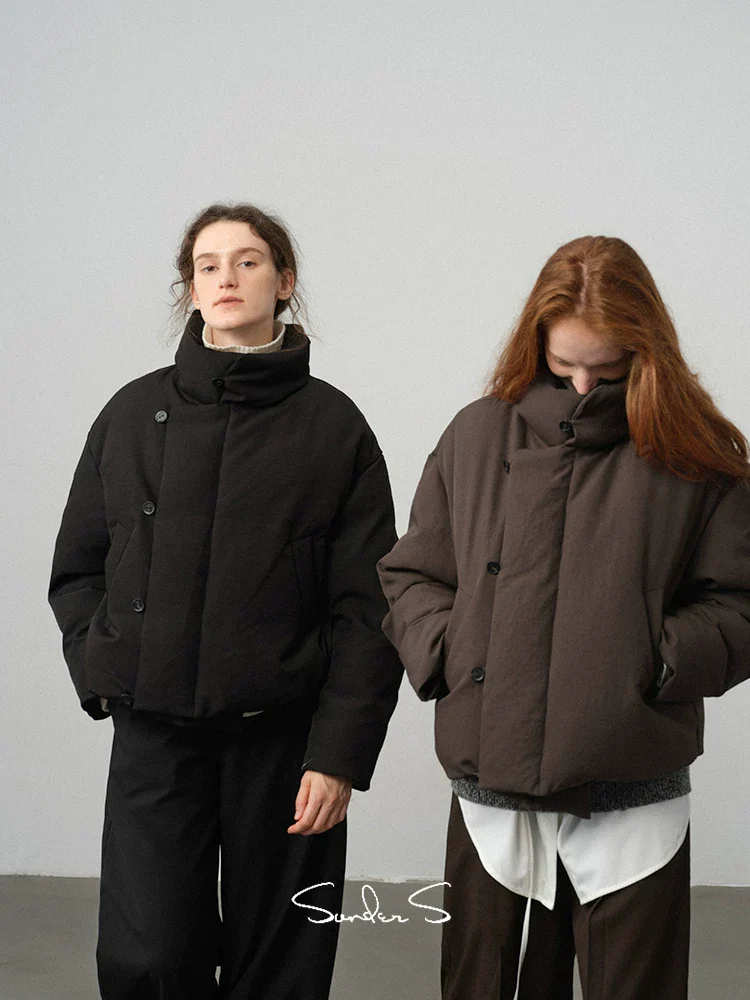 Asymmetric Funnel-Neck Short Down Jacket