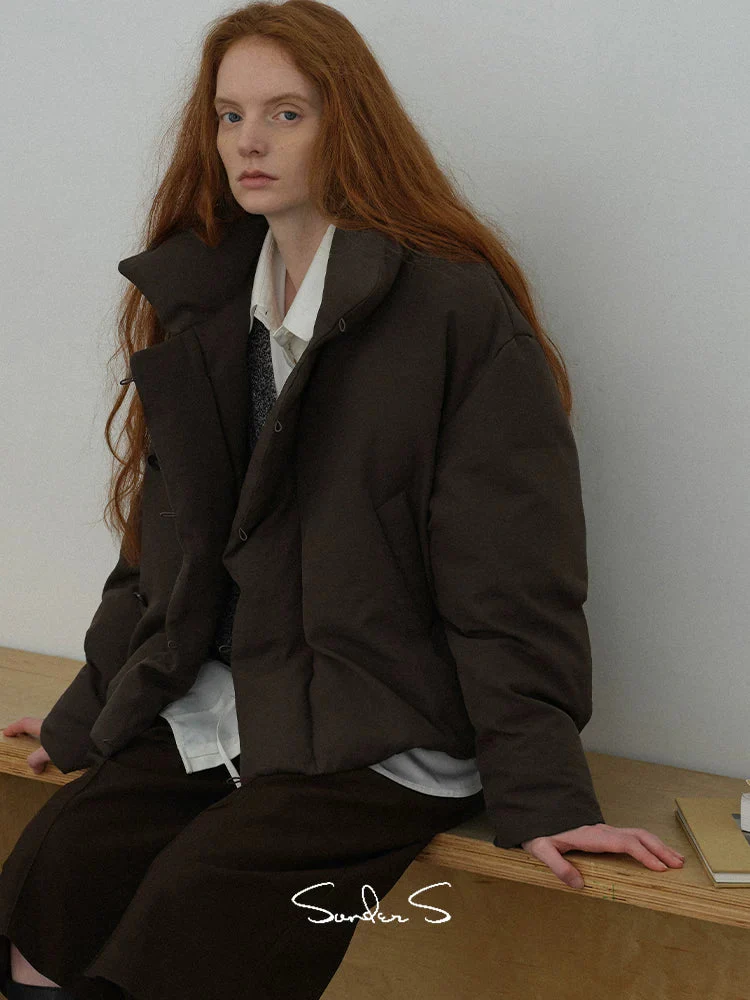 Asymmetric Funnel-Neck Short Down Jacket - Image 2