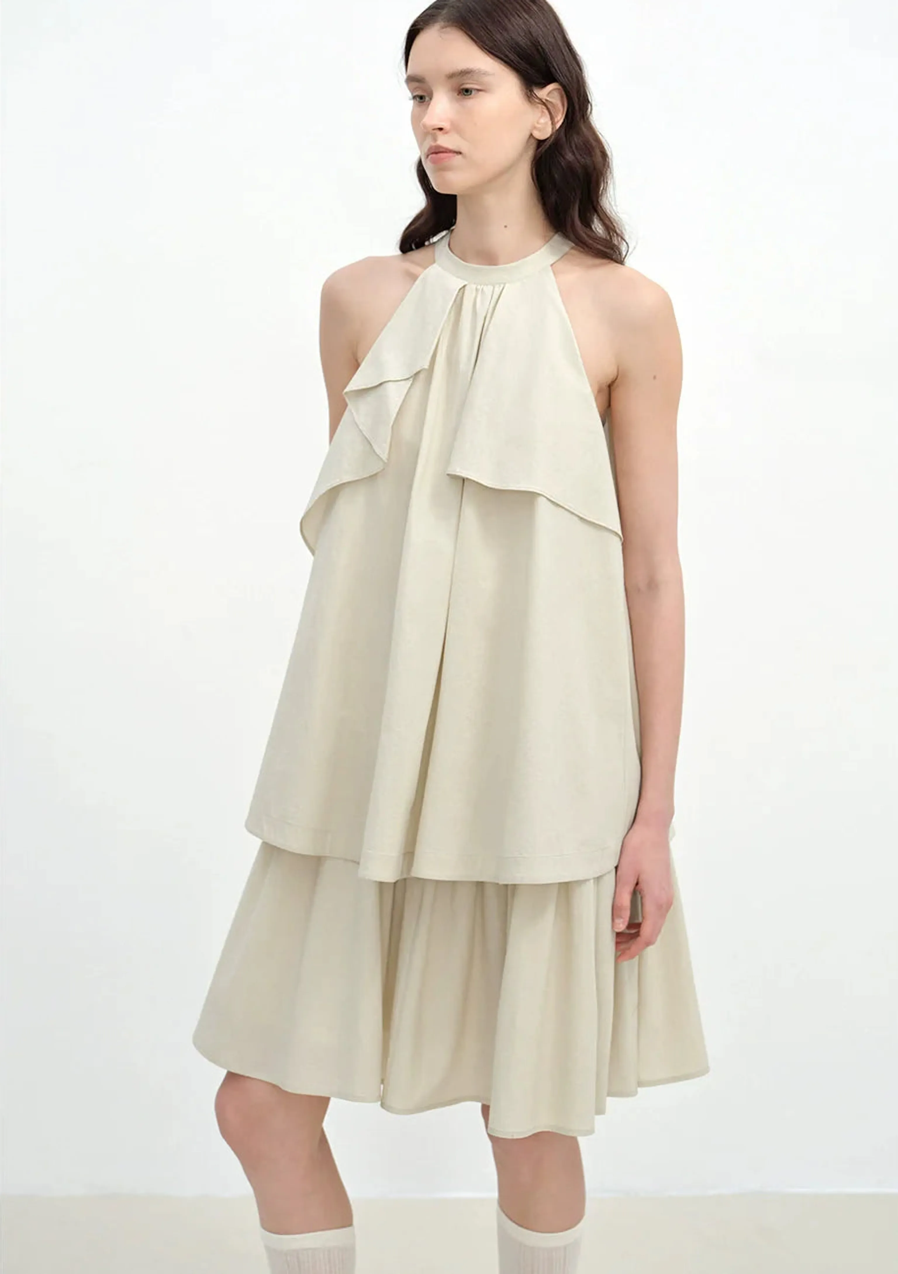 Asymmetric Halter A-Line Dress
