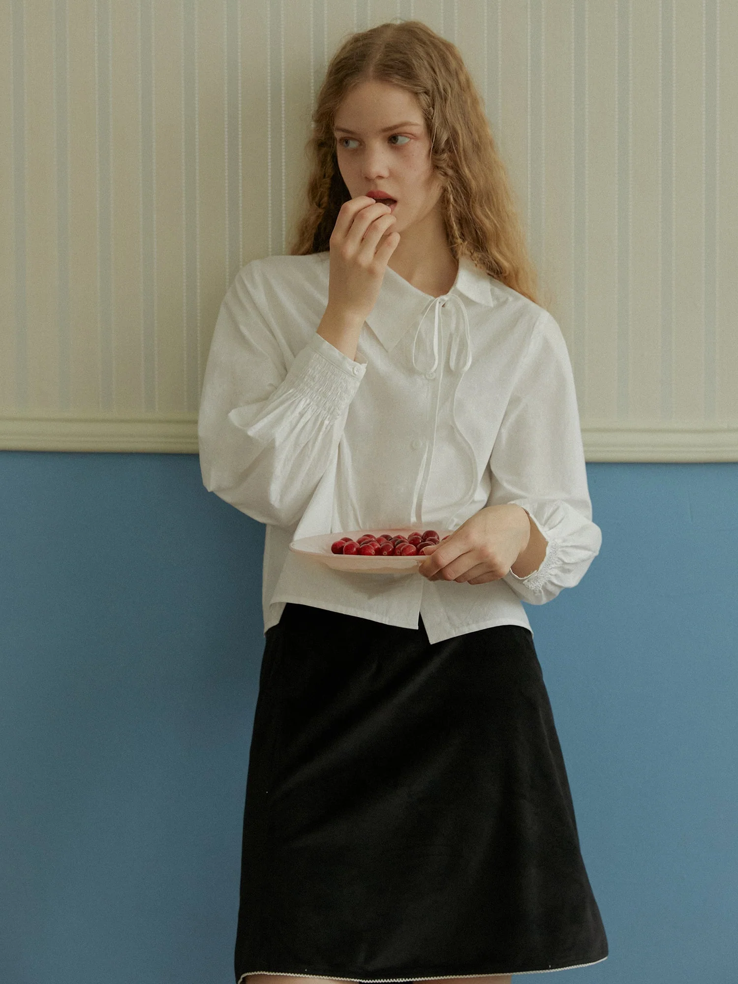 Asymmetric Lace Embroidered Shirt