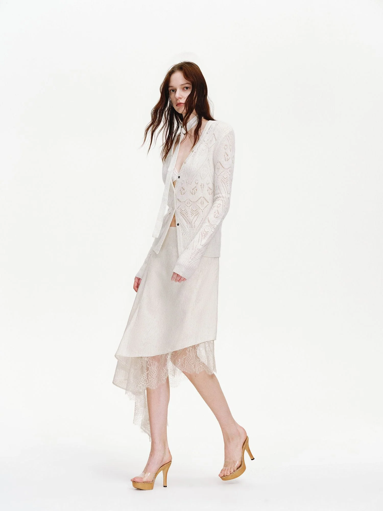 Asymmetric Lace Midi Skirt - Image 3