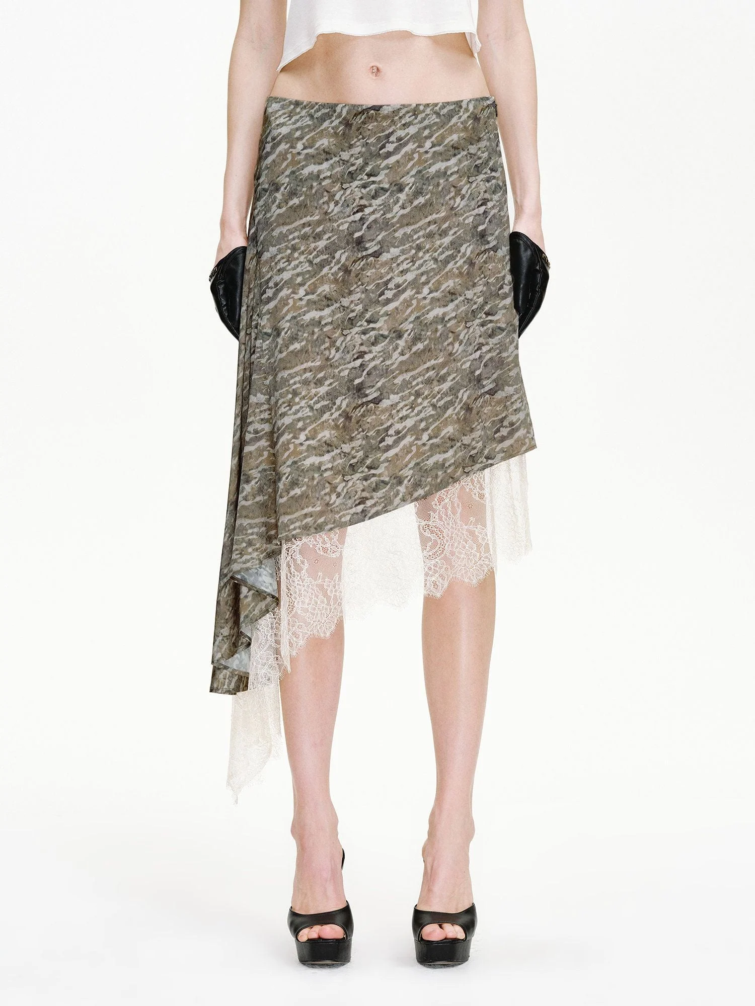 Asymmetric Lace Midi Skirt - Image 4