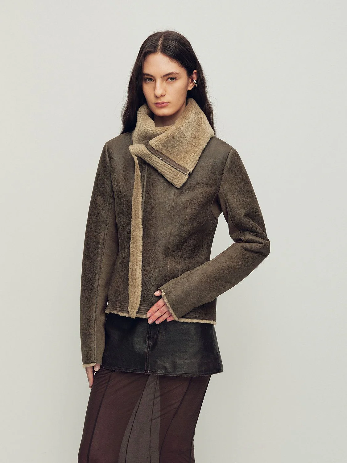 Asymmetric Merino Shearling Jacket - Image 4