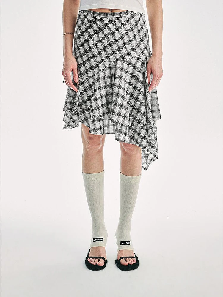 Asymmetric Plaid Skirt