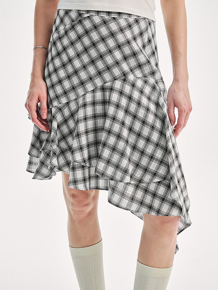 Asymmetric Plaid Skirt - Image 2