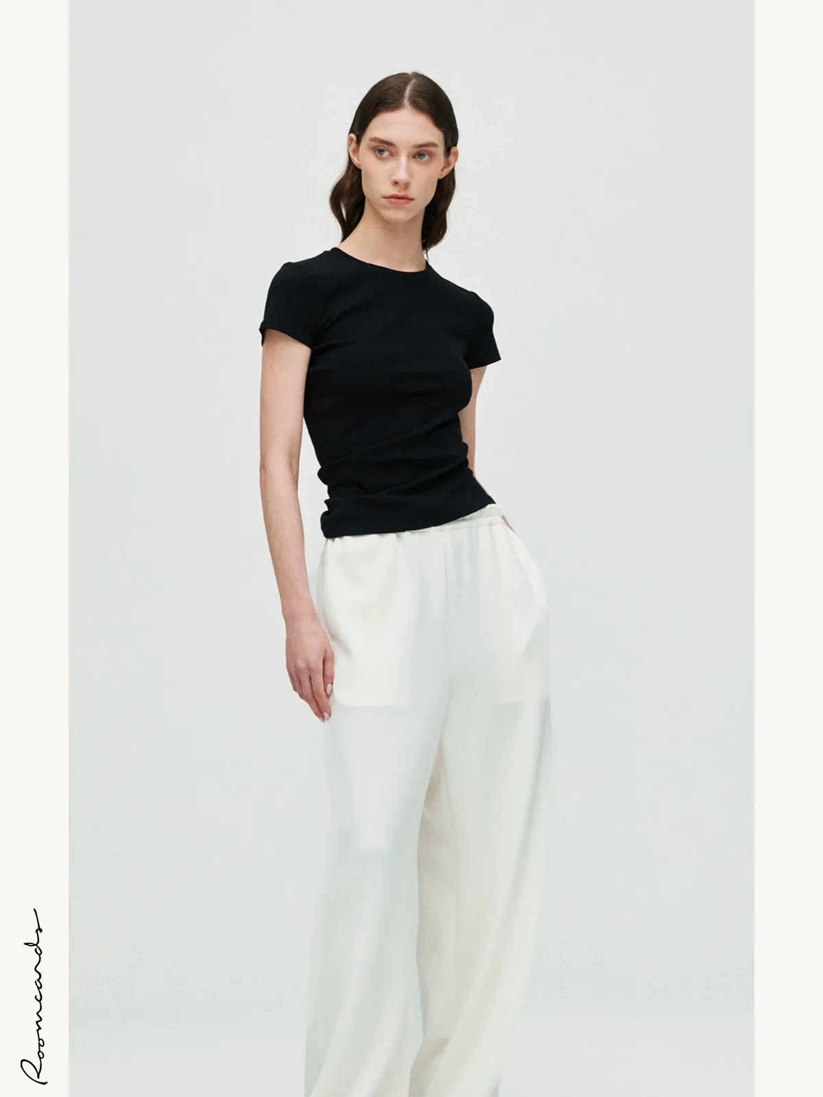 Asymmetric Pleated Cotton T-Shirt - Image 2