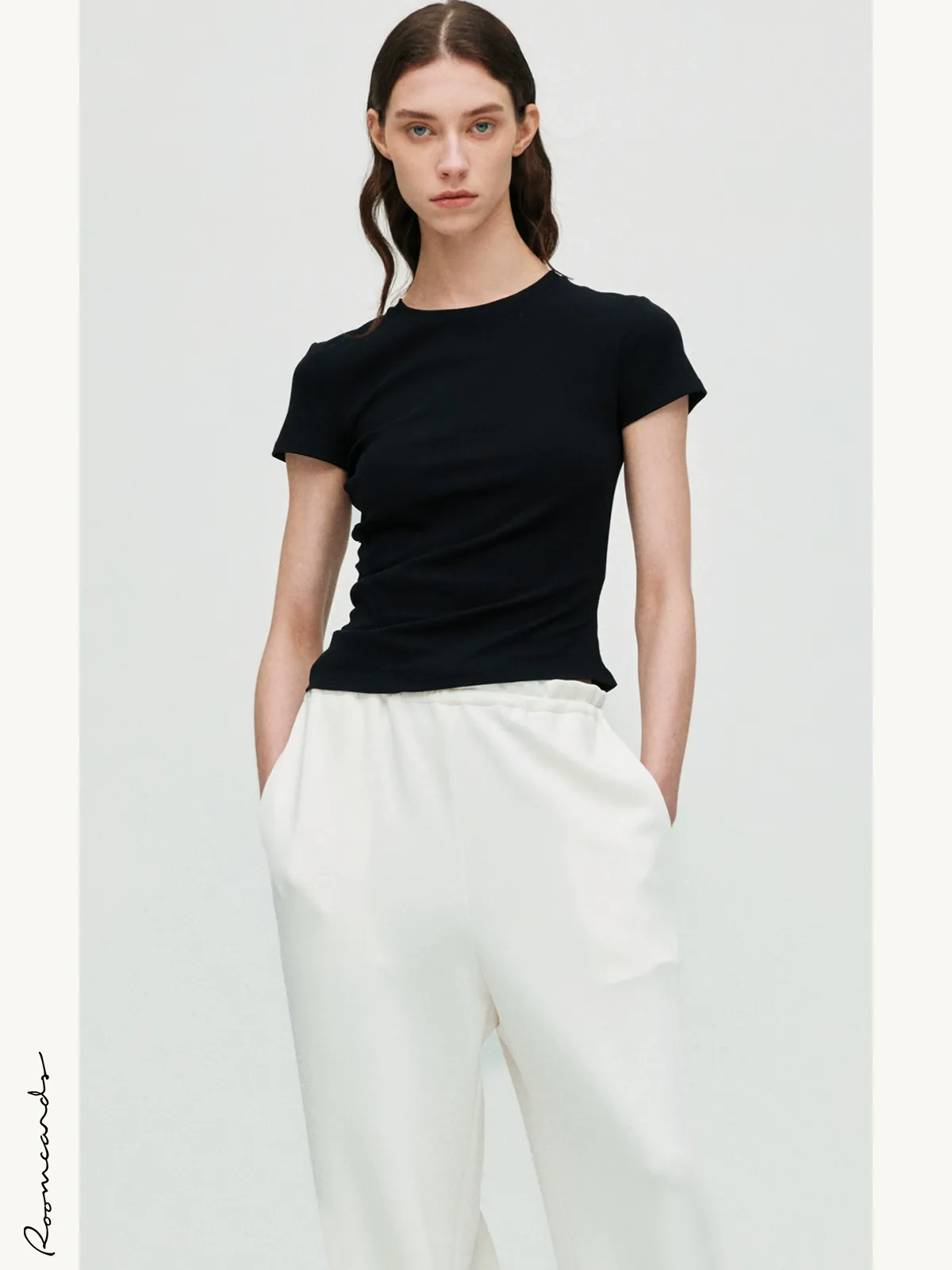 Asymmetric Pleated Cotton T-Shirt - Image 6