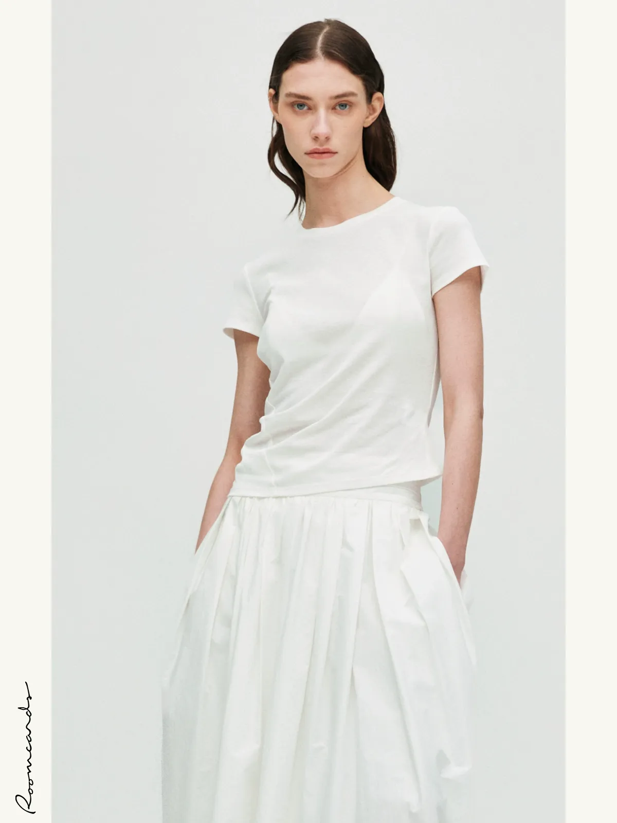 Asymmetric Pleated Cotton T-Shirt - Image 7