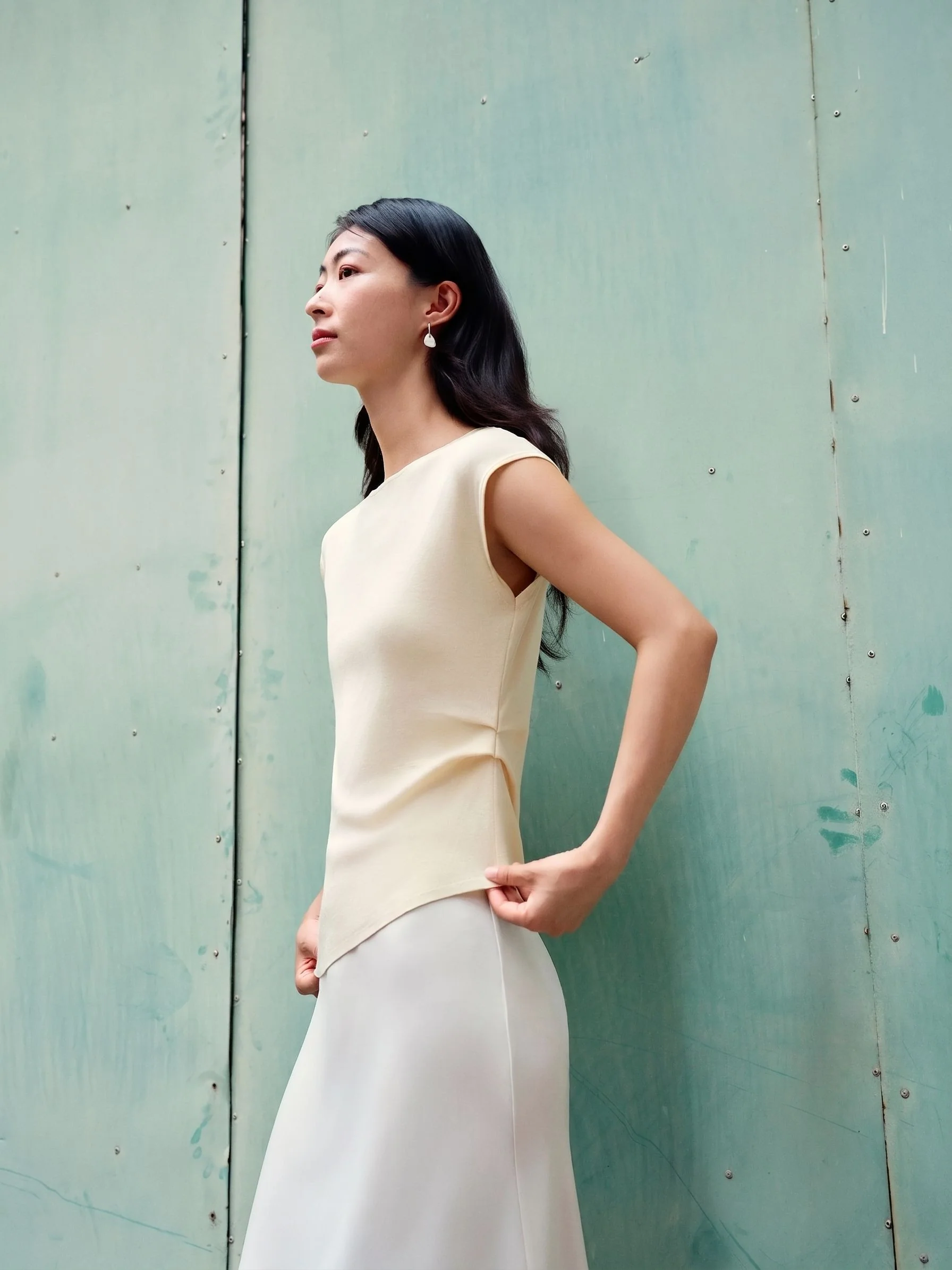 Asymmetric Ruched Knit Top - Image 2