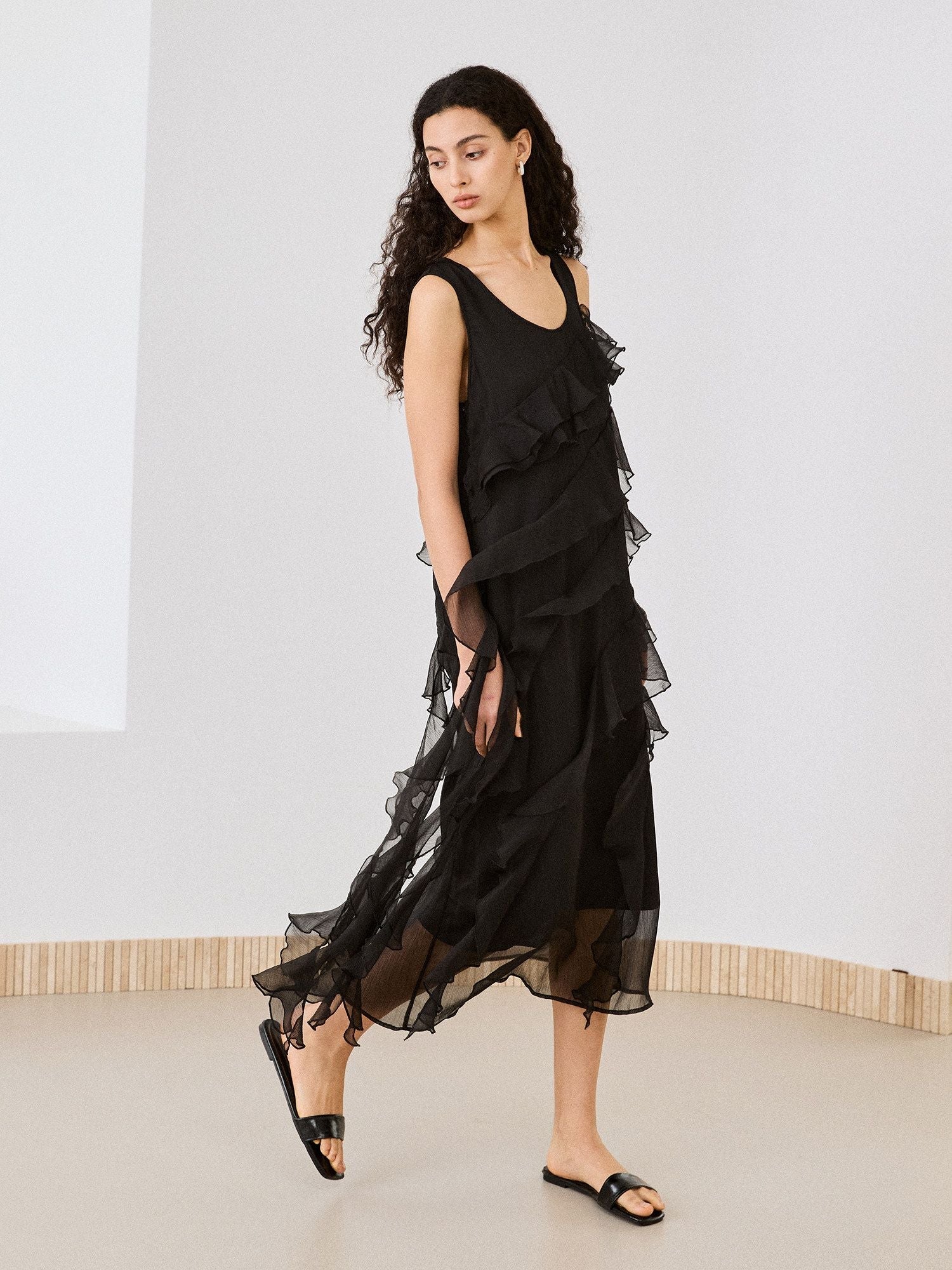 Asymmetric Ruffle Midi Dress - Image 3