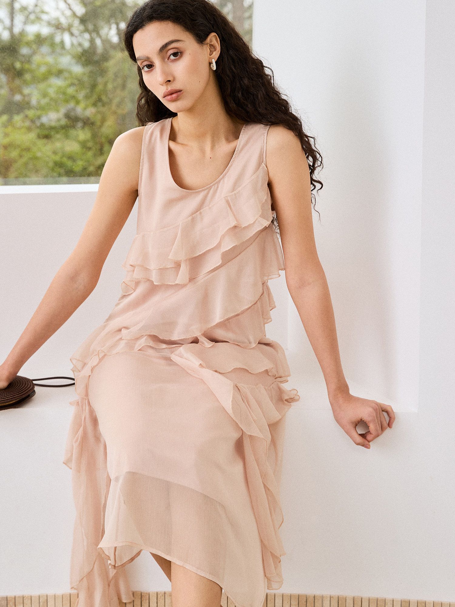 Asymmetric Ruffle Midi Dress - Image 4