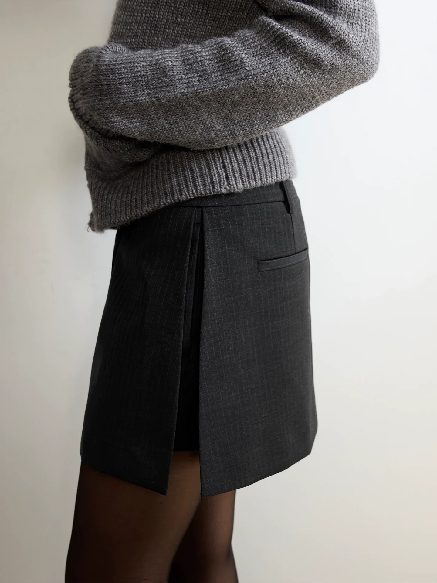 Asymmetric Wool-Blend Mini Skort - Image 2
