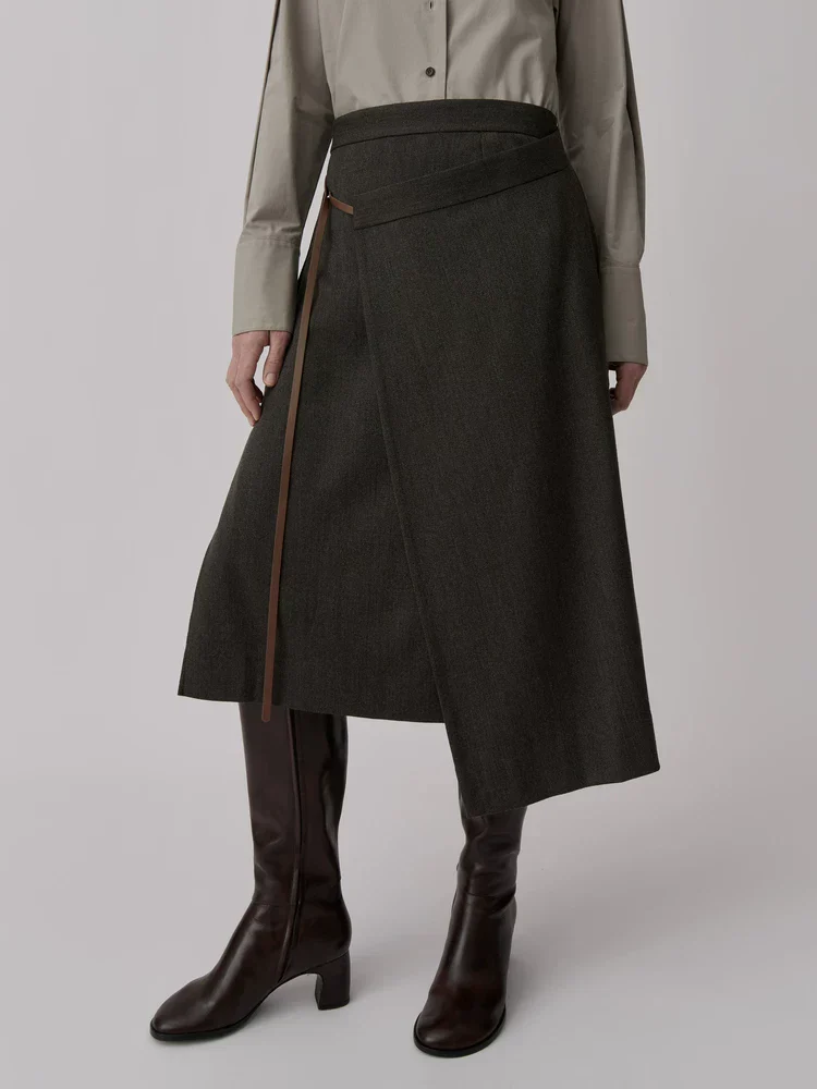 Asymmetric Wrap Midi Skirt
