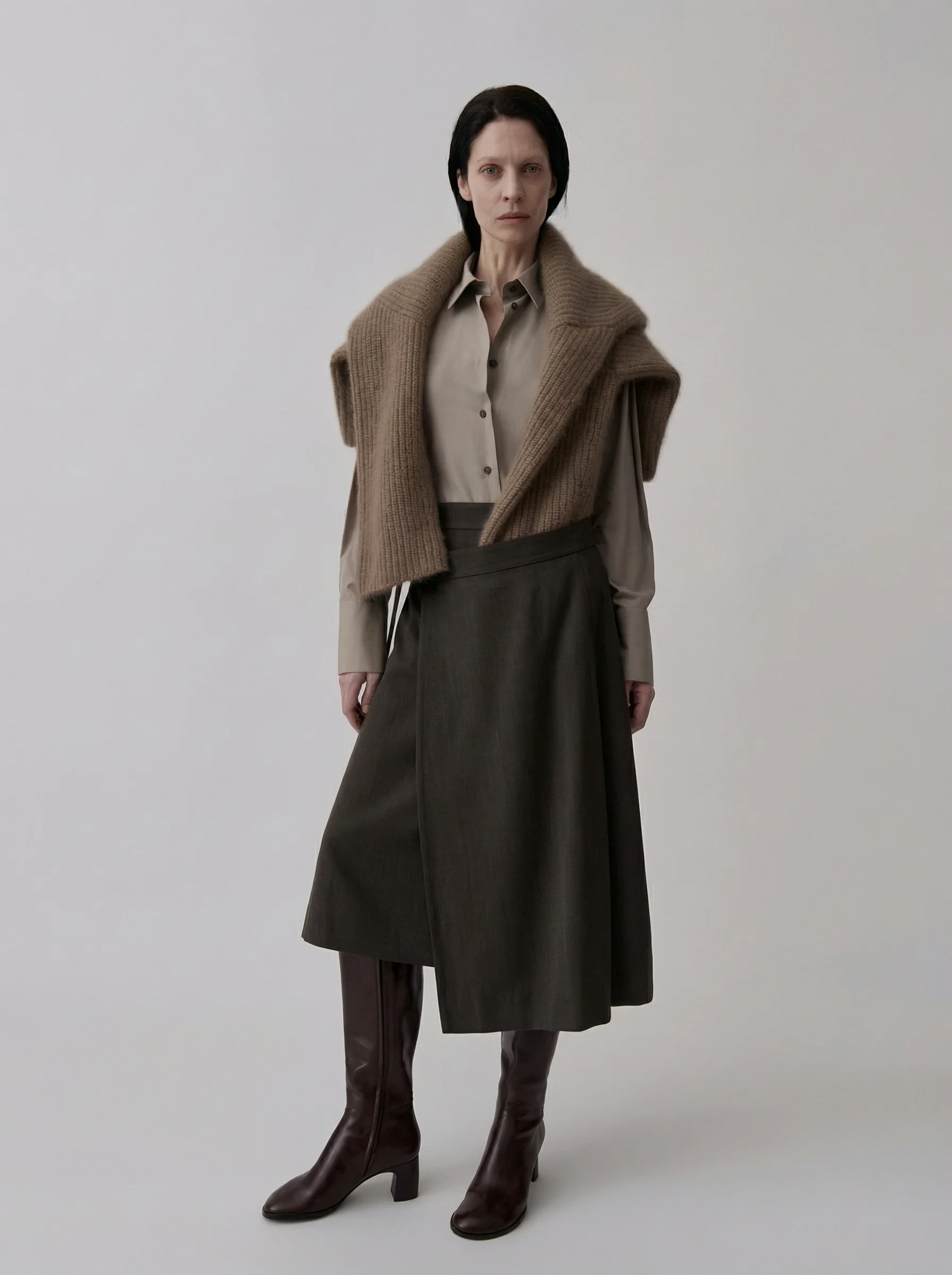 Asymmetric Wrap Midi Skirt - Image 4