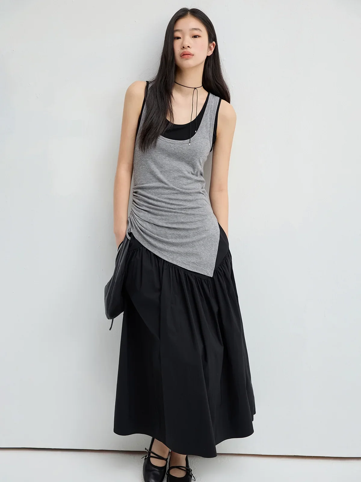 Asymmetric Yoke Gathered Skirt - Image 2