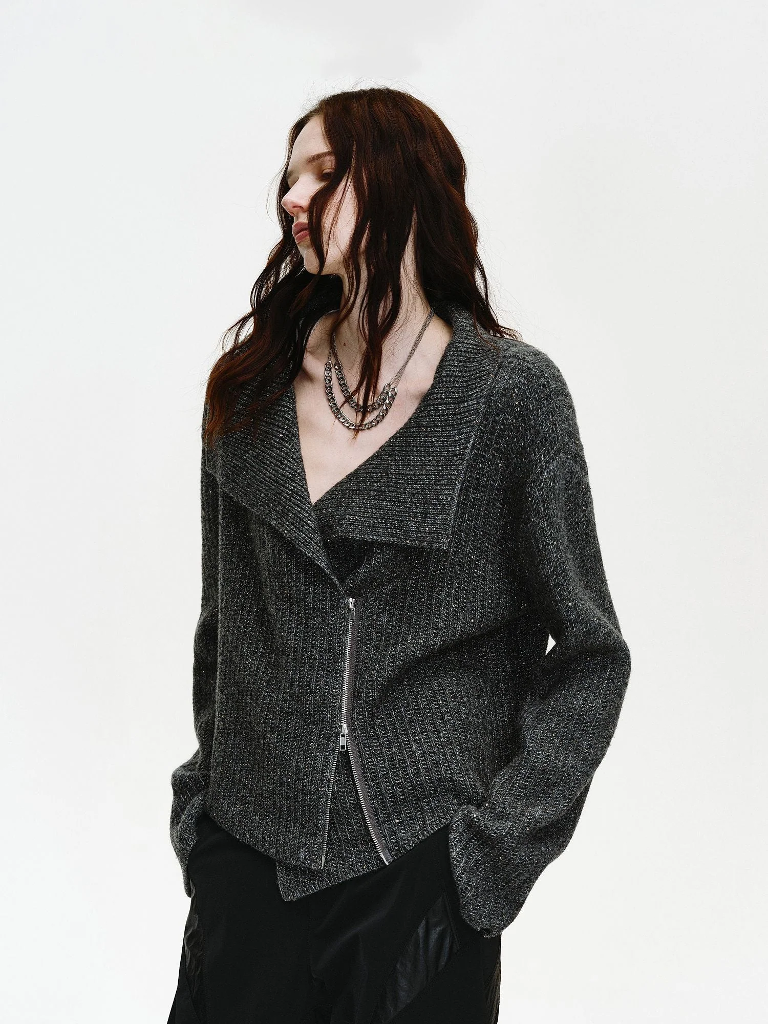 Asymmetric Zip Knit Jacket - Image 4