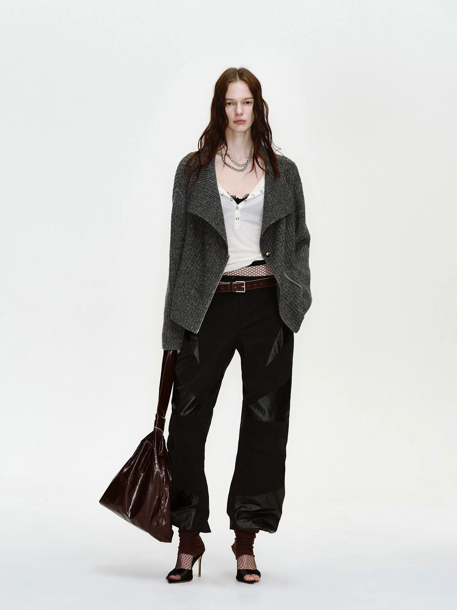 Asymmetric Zip Knit Jacket - Image 5
