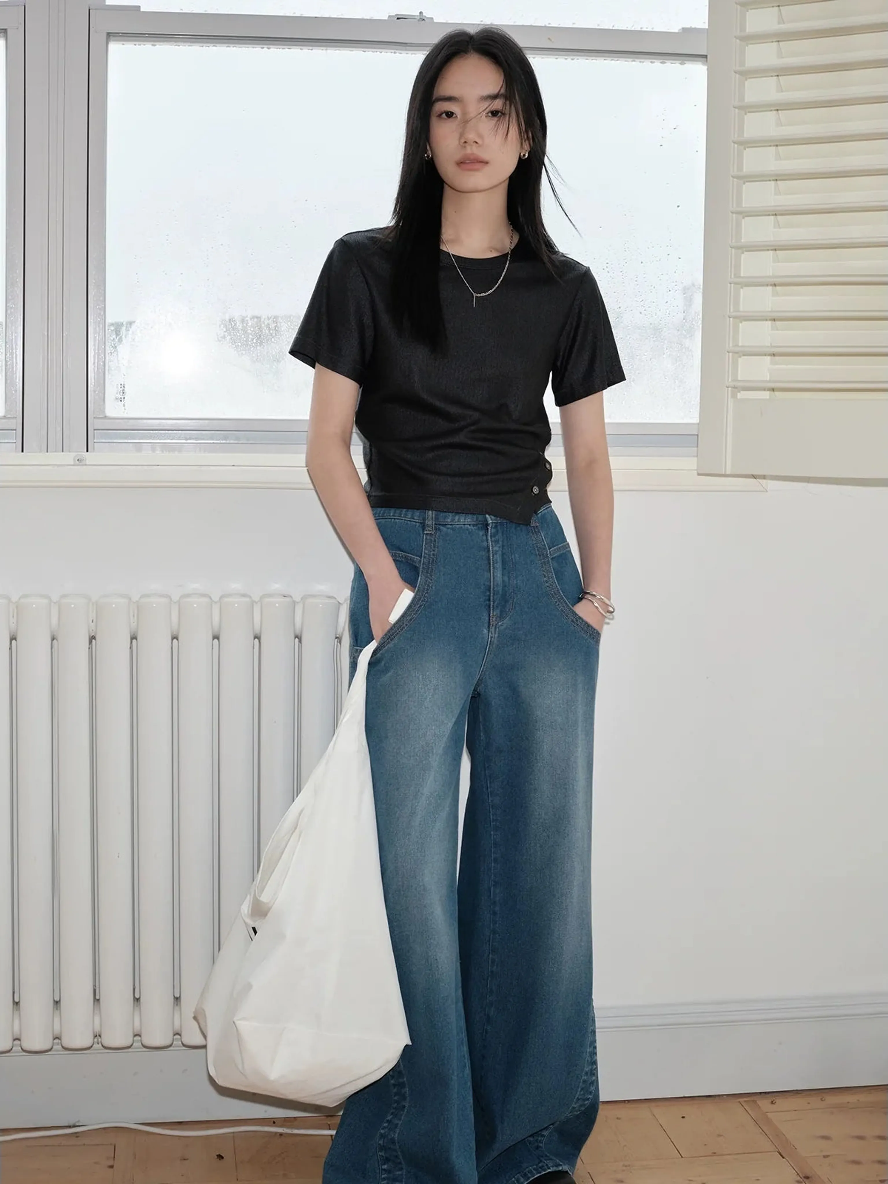 Asymmetrical Button Detail T-Shirt