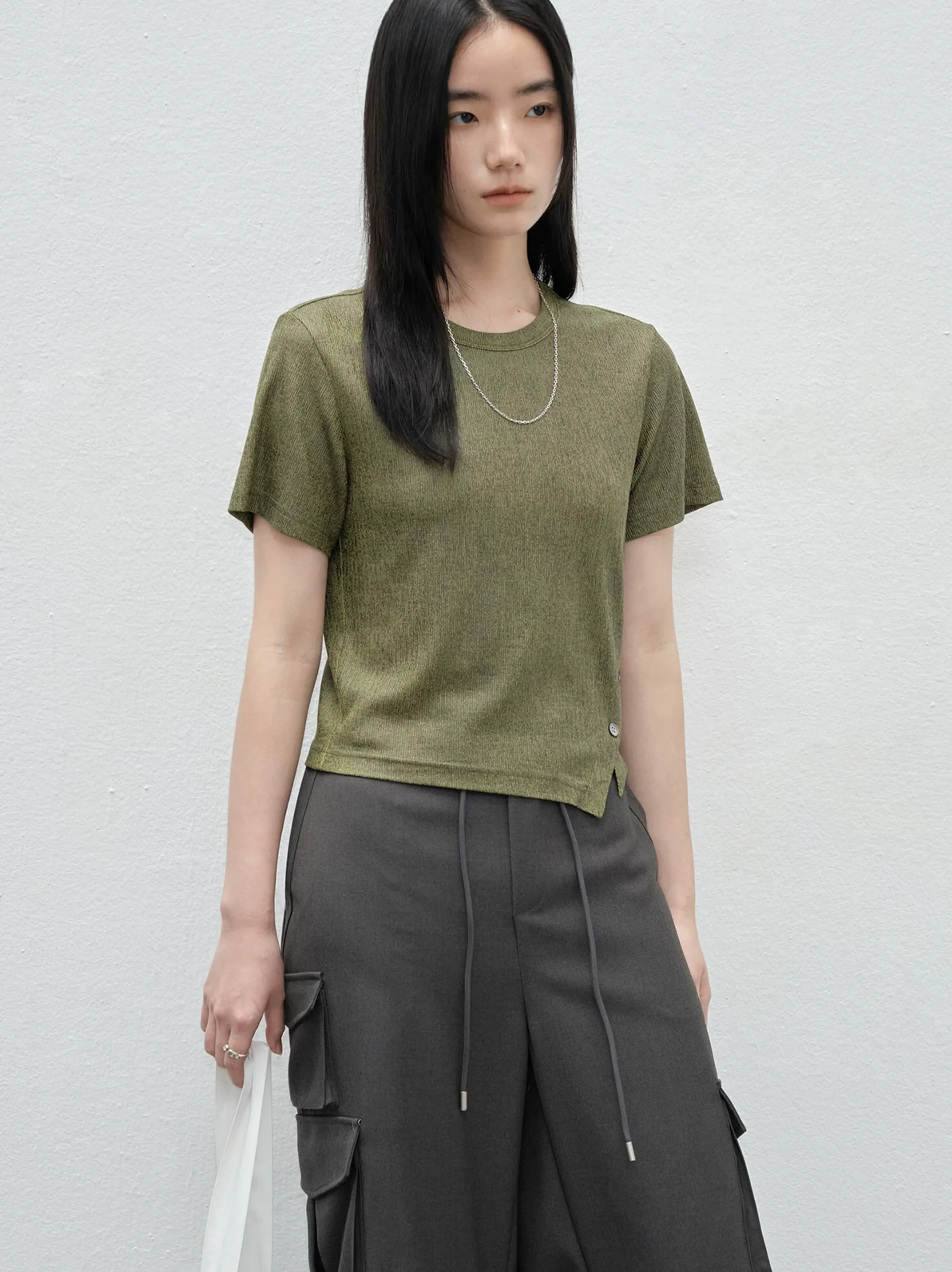 Asymmetrical Button Detail T-Shirt - Image 4