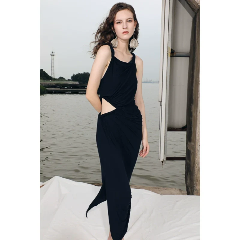 Asymmetrical Draped Dress - Image 4