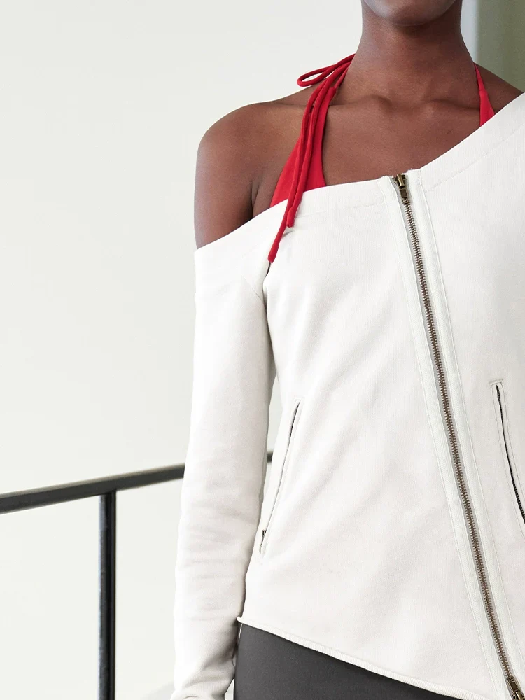 Asymmetrical Off-Shoulder Sweatshirt - Image 2