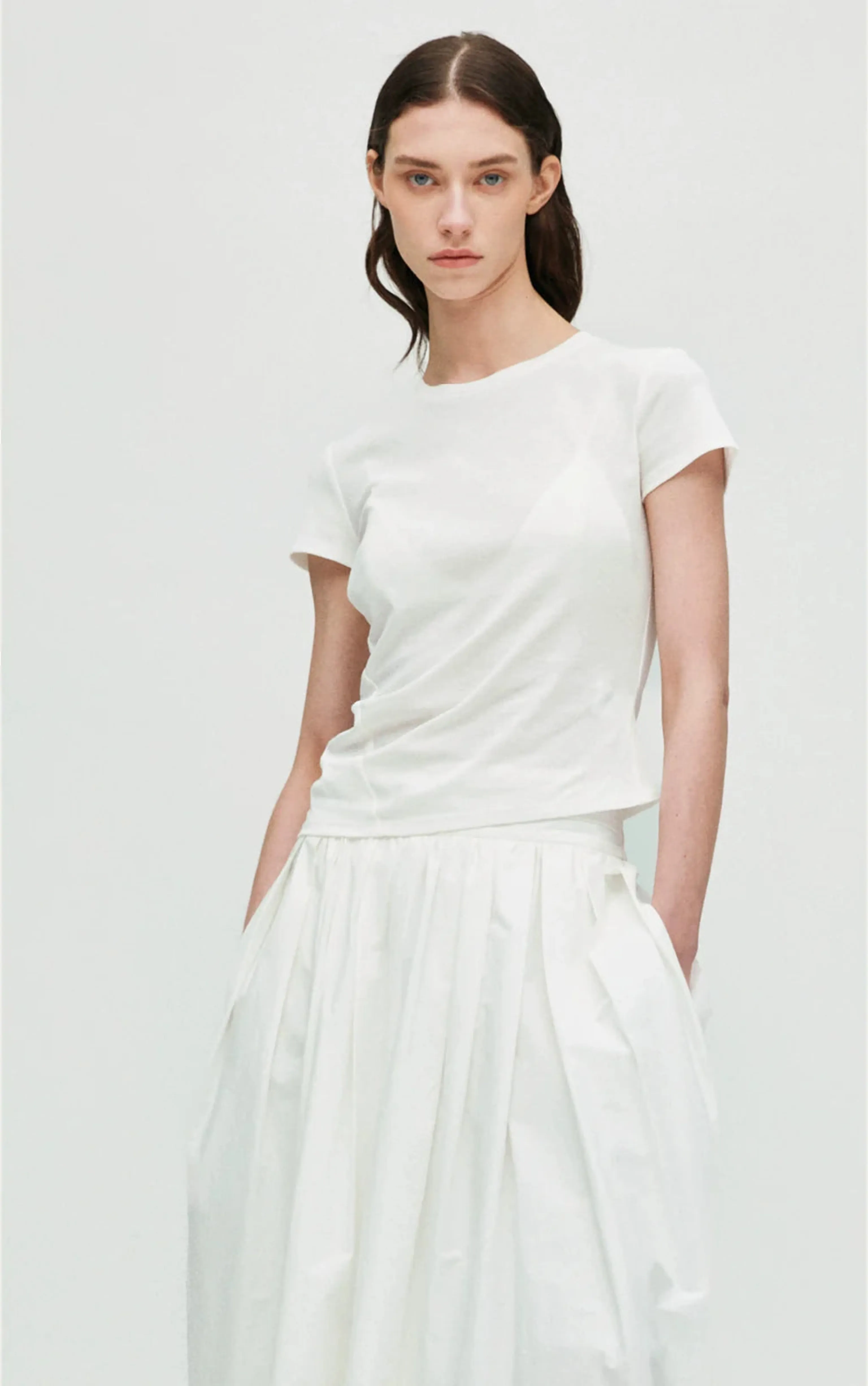 Asymmetrical Pleat Cotton Tee