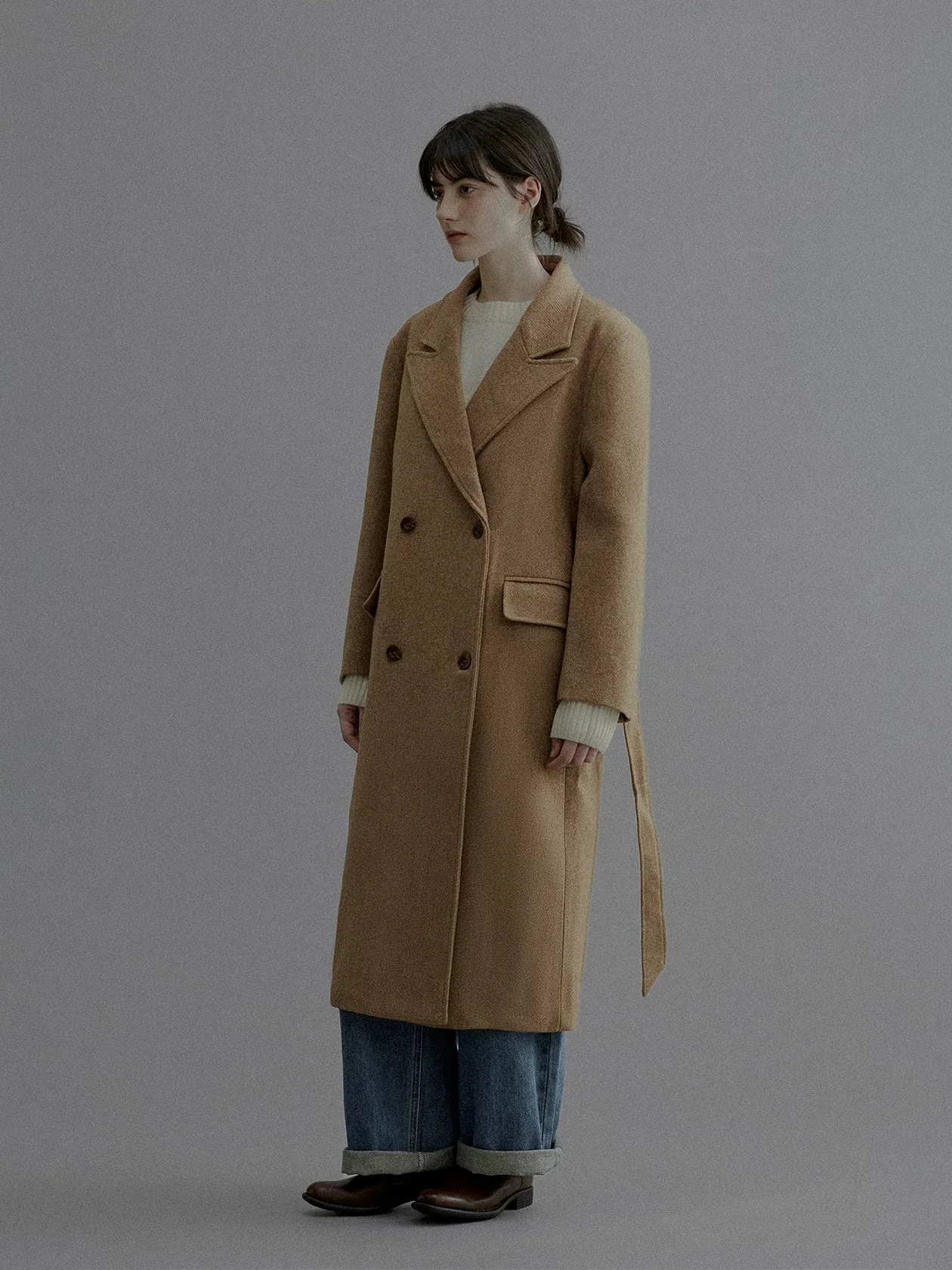 Australian Wool Belted Double-Breasted Coat