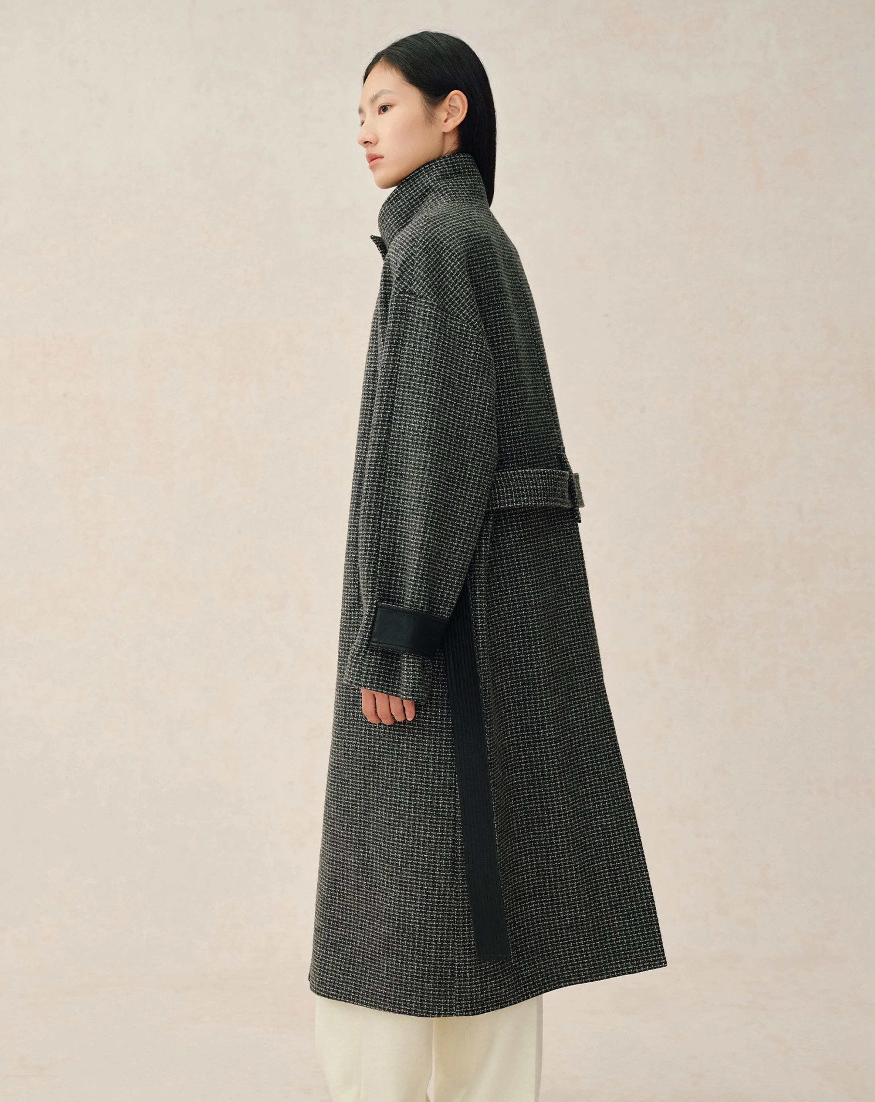 Australian Wool Micro-Check Stand-Collar Coat - Image 5