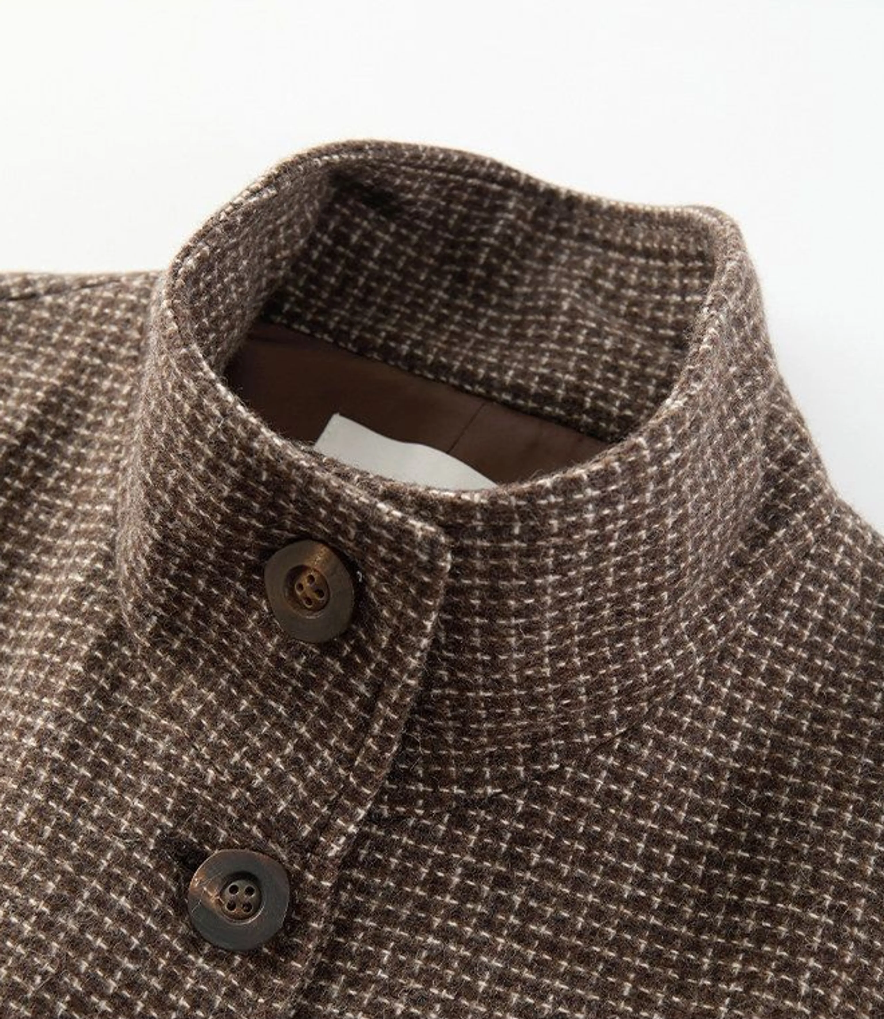 Australian Wool Micro-Check Stand-Collar Coat - Image 7