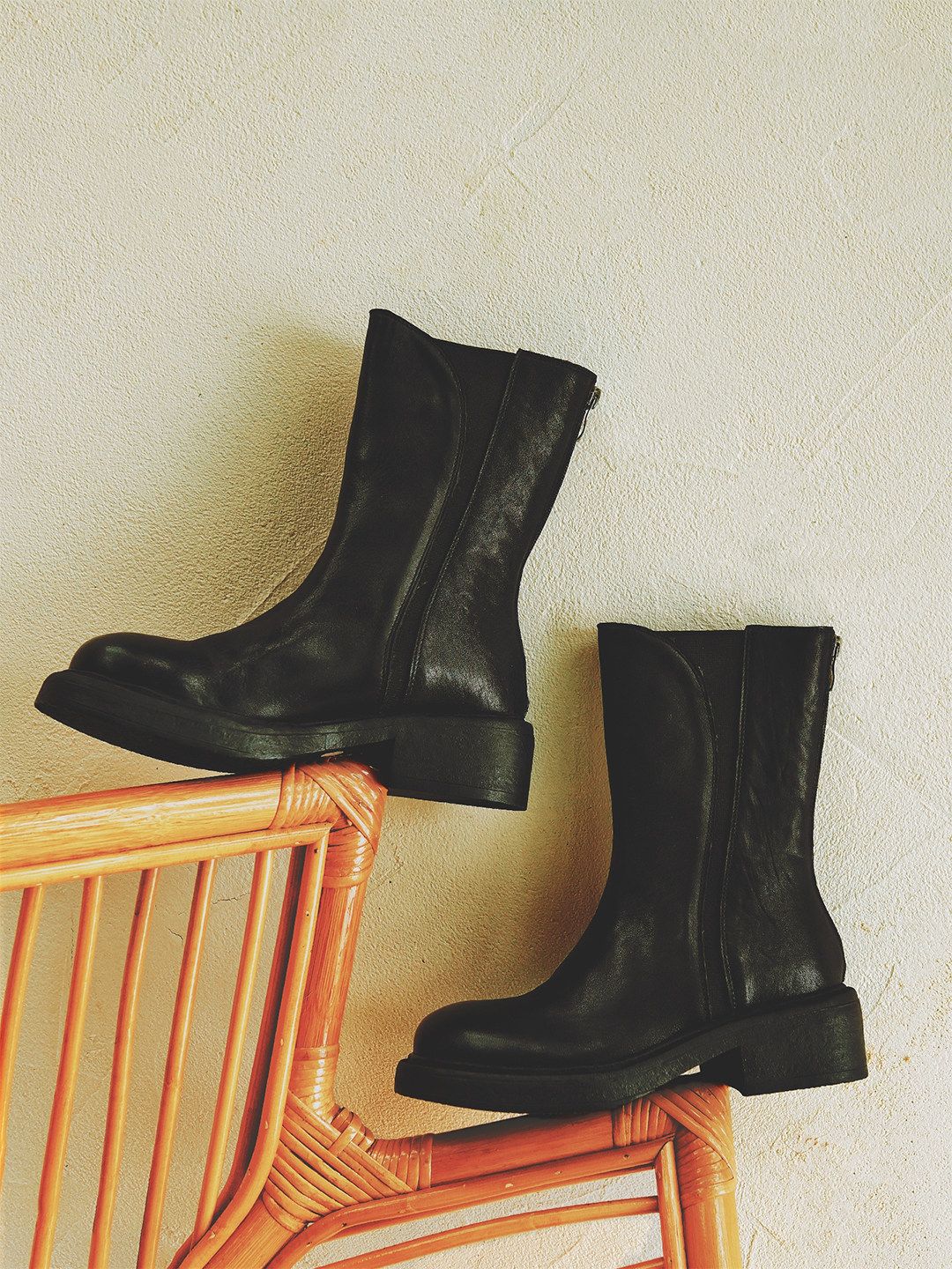Back-Zip Top-Grain Leather Boots
