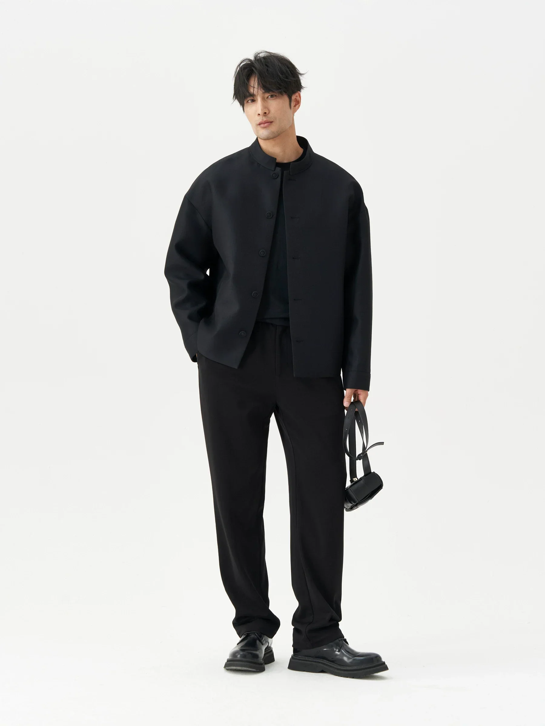 Band-Collar Button Jacket