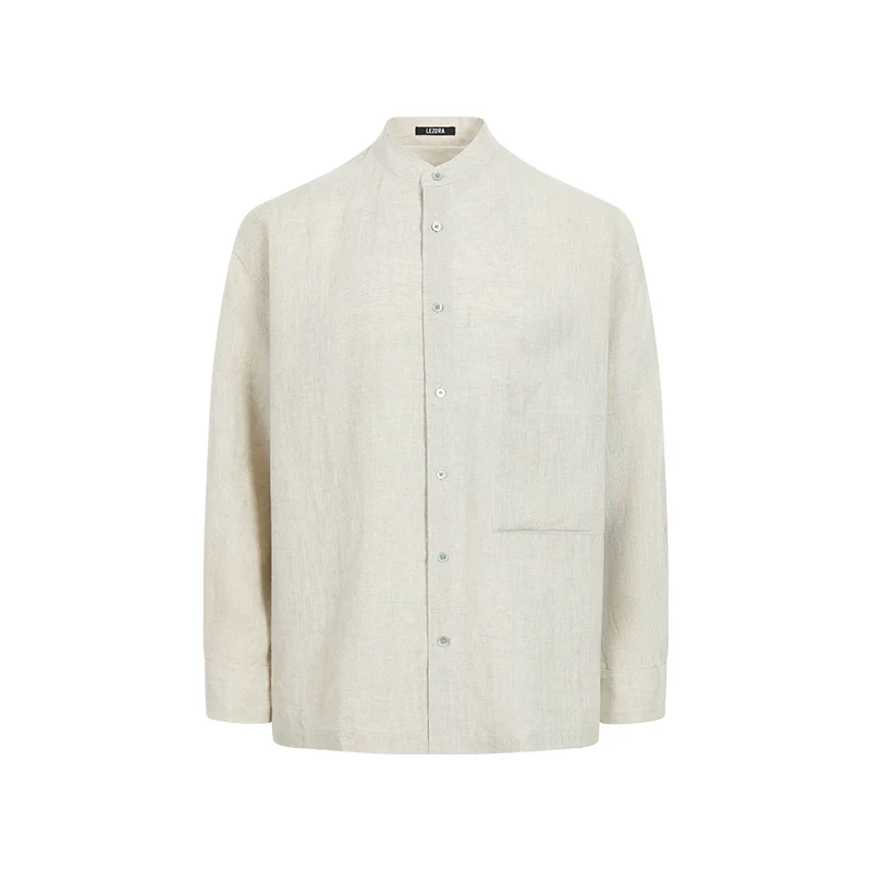 Band Collar Linen Shirt - Image 7