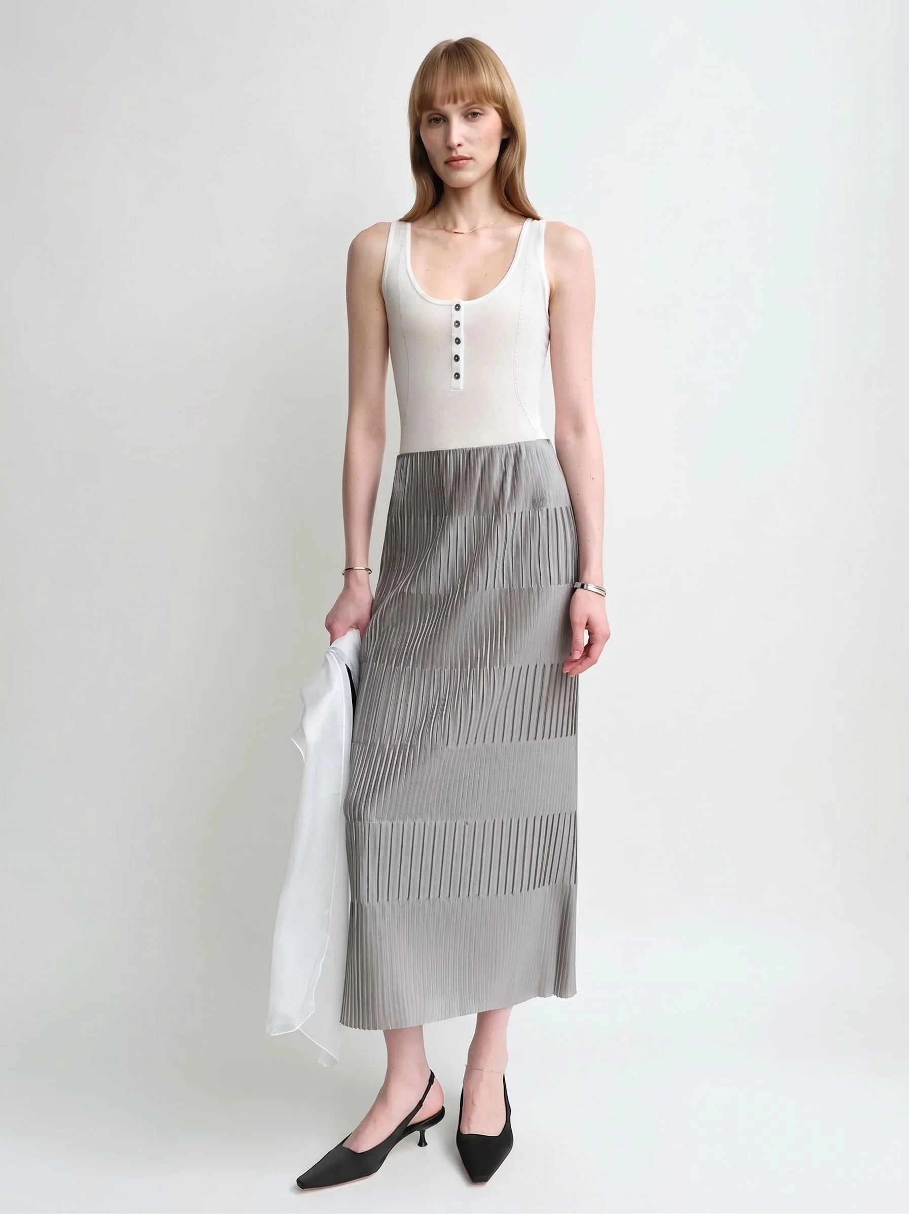 Band Pleated Midi Skirt