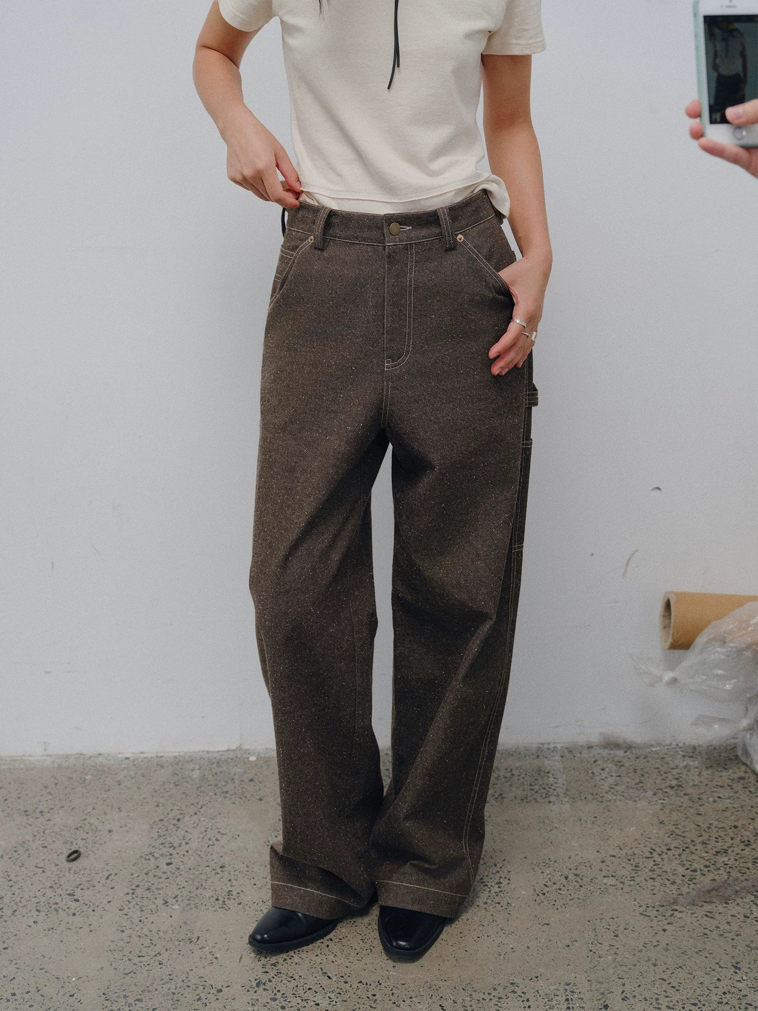Bark Brown Utility Wide-Leg Jeans