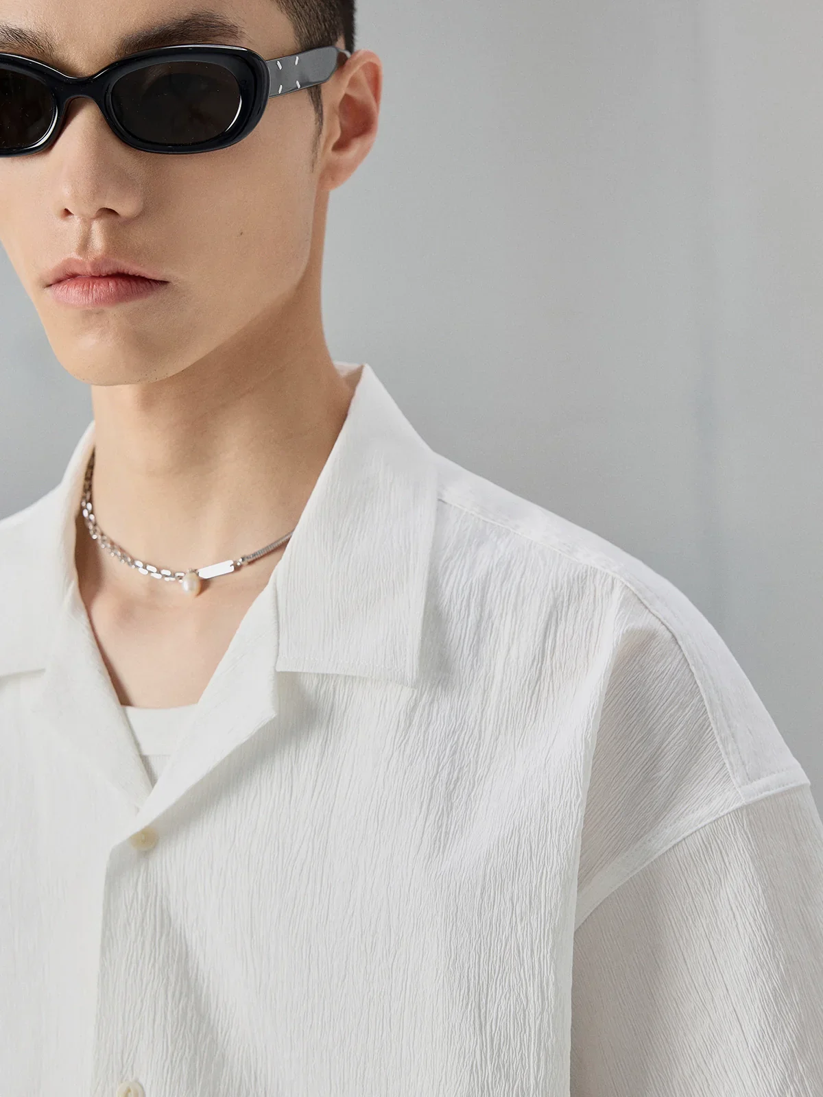 Bark-Textured Camp-Collar Shirt - Image 5