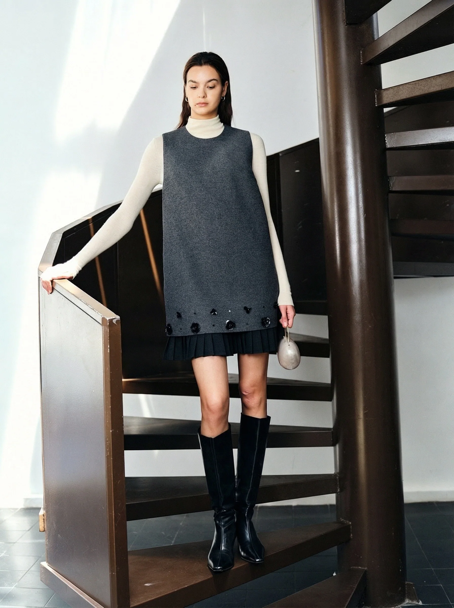 Beaded Hem Wool Shift Dress - Image 2