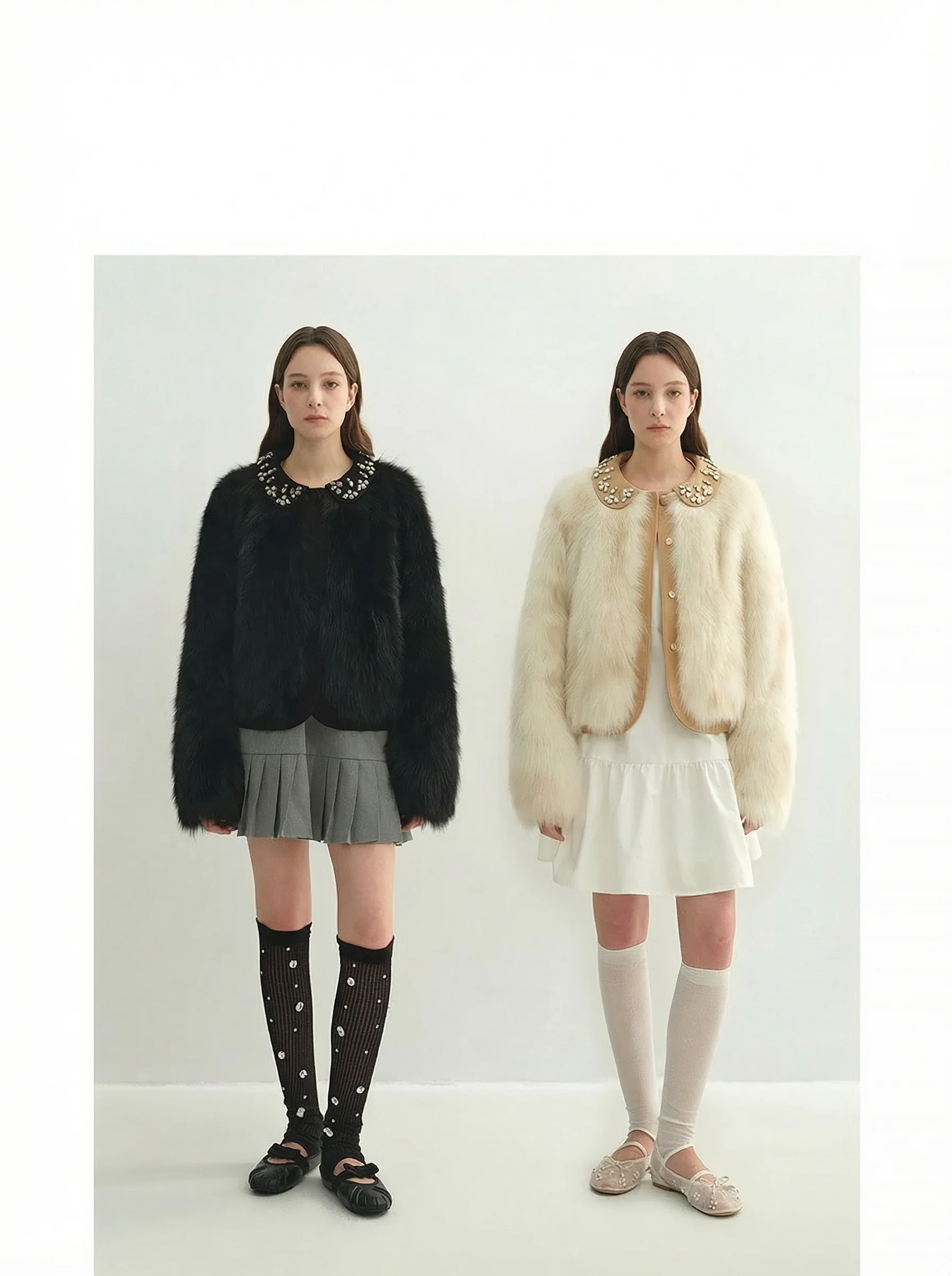 Beaded Suede-Collar Fox Fur Short Coat - Image 3