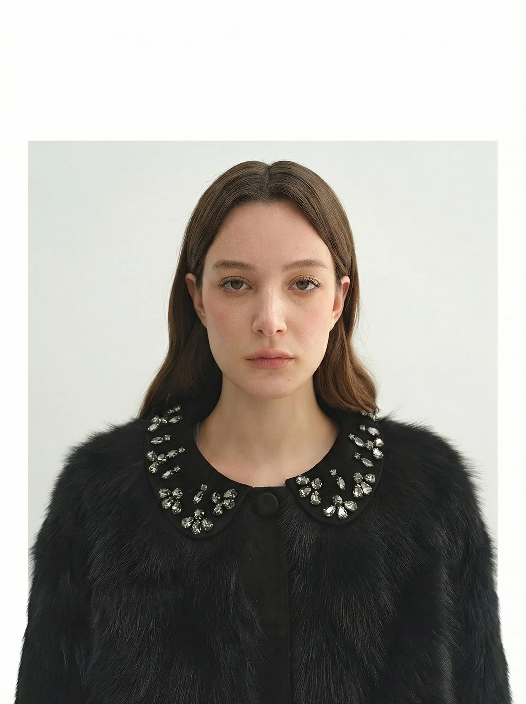 Beaded Suede-Collar Fox Fur Short Coat - Image 7