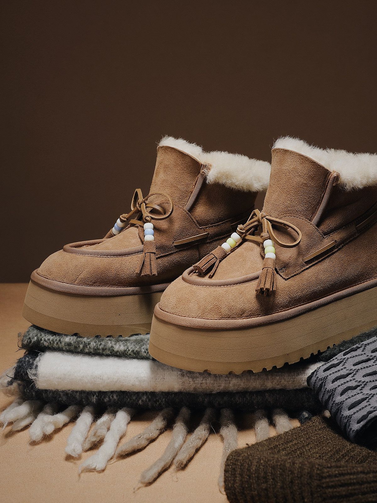 Beaded Tassel Shearling Boots - Image 2