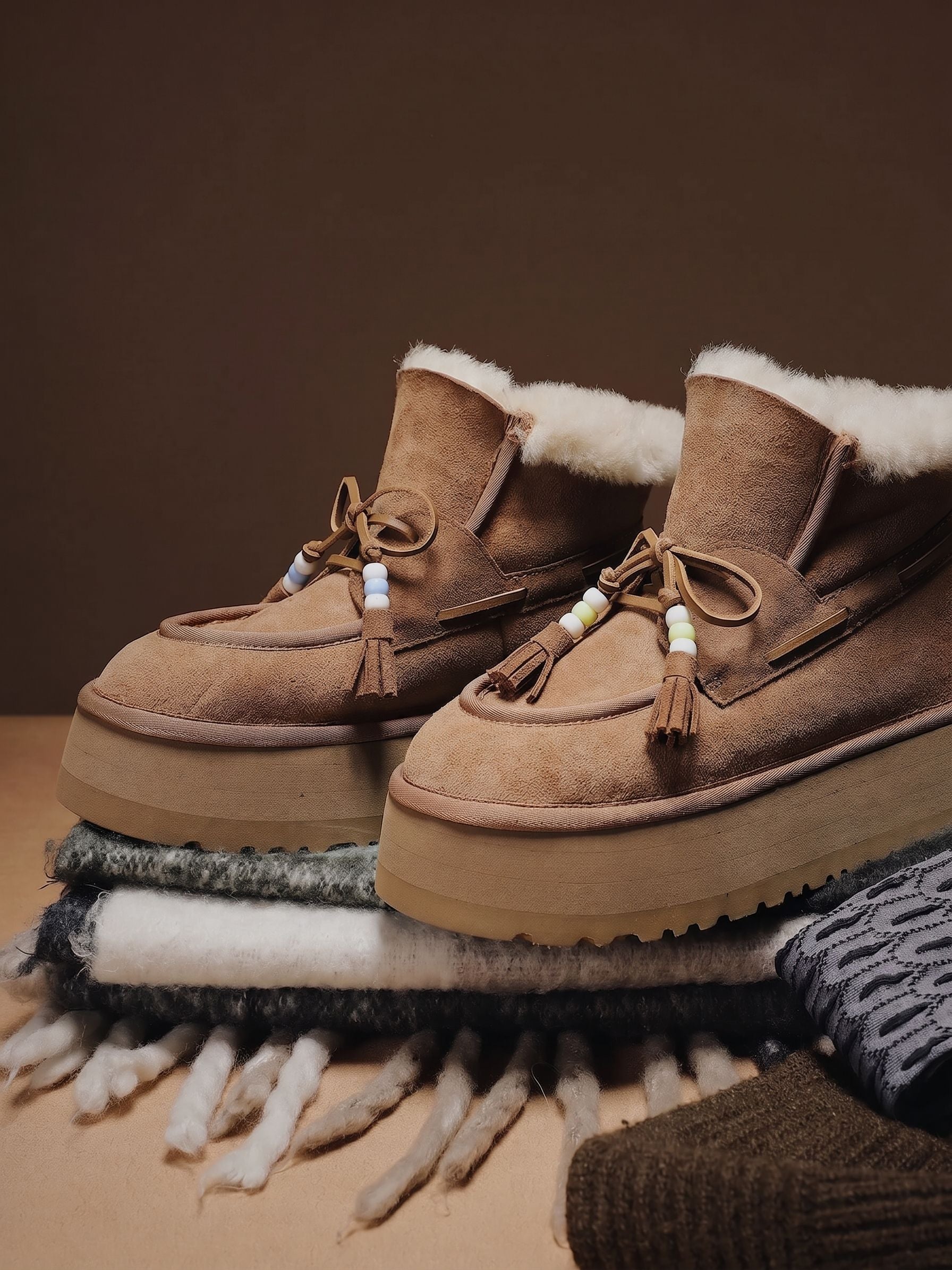Beaded Tassel Shearling Boots - Image 4
