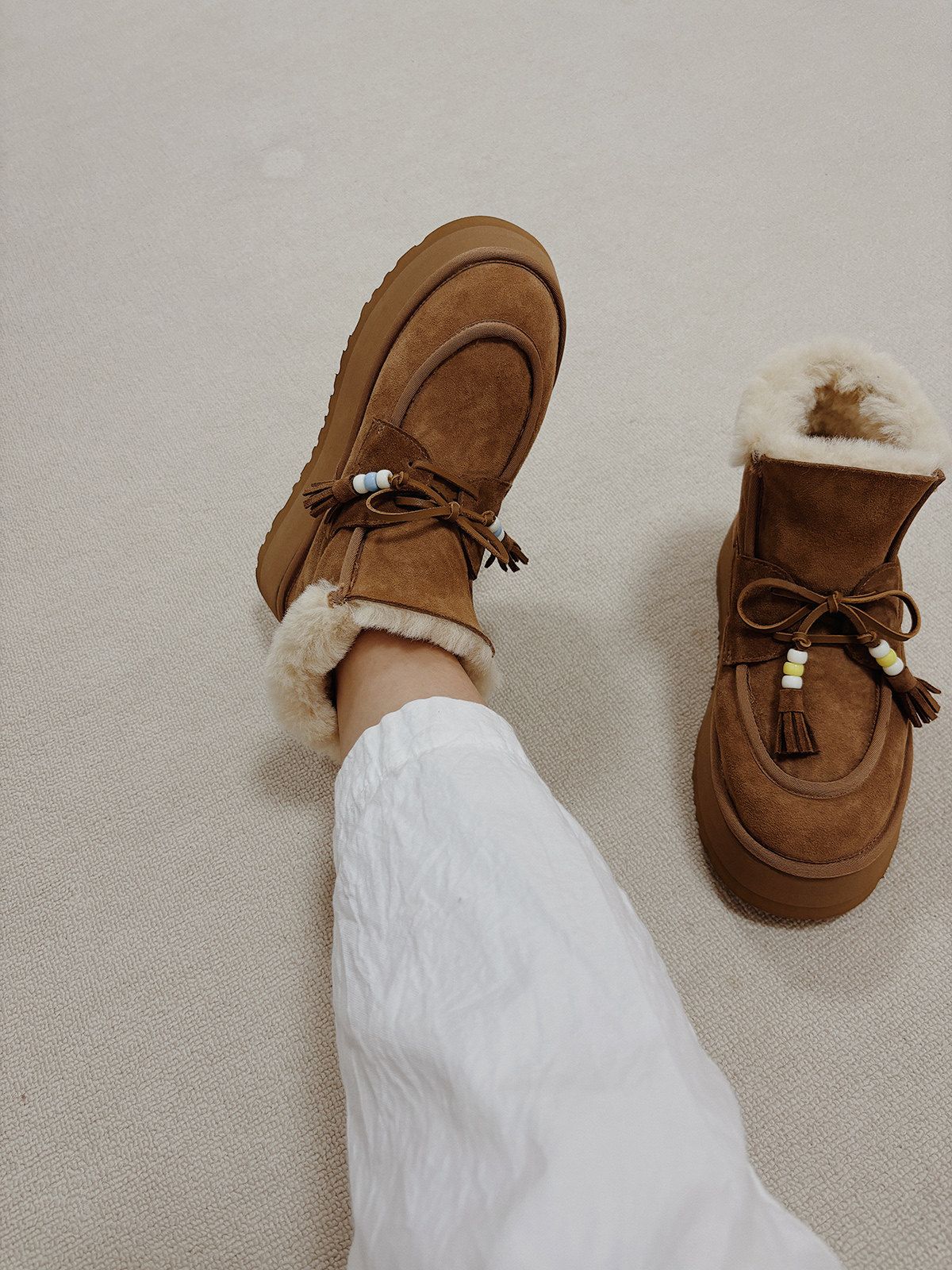 Beaded Tassel Shearling Boots - Image 5