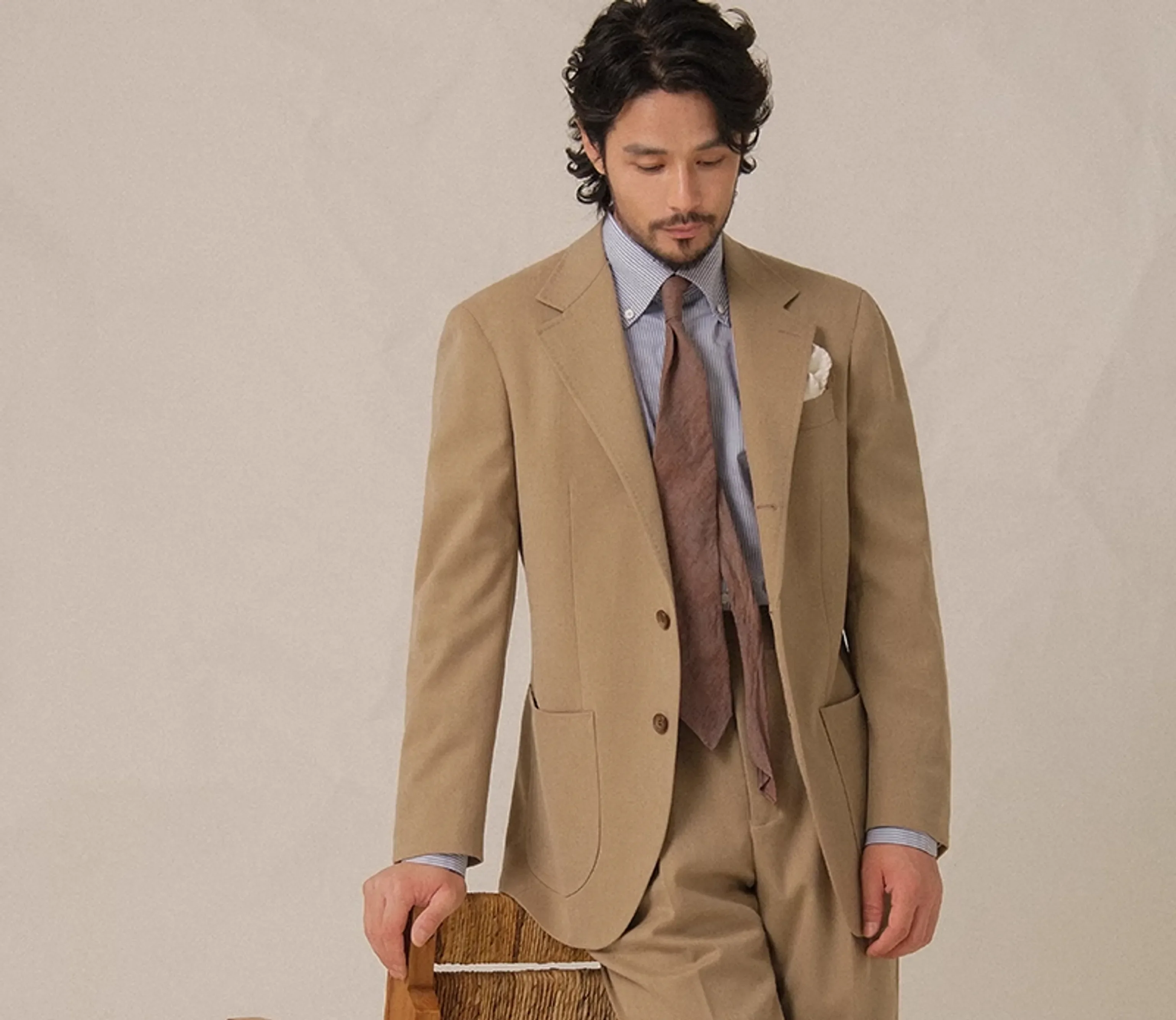 Beige Cavalry Twill Suit - Image 3