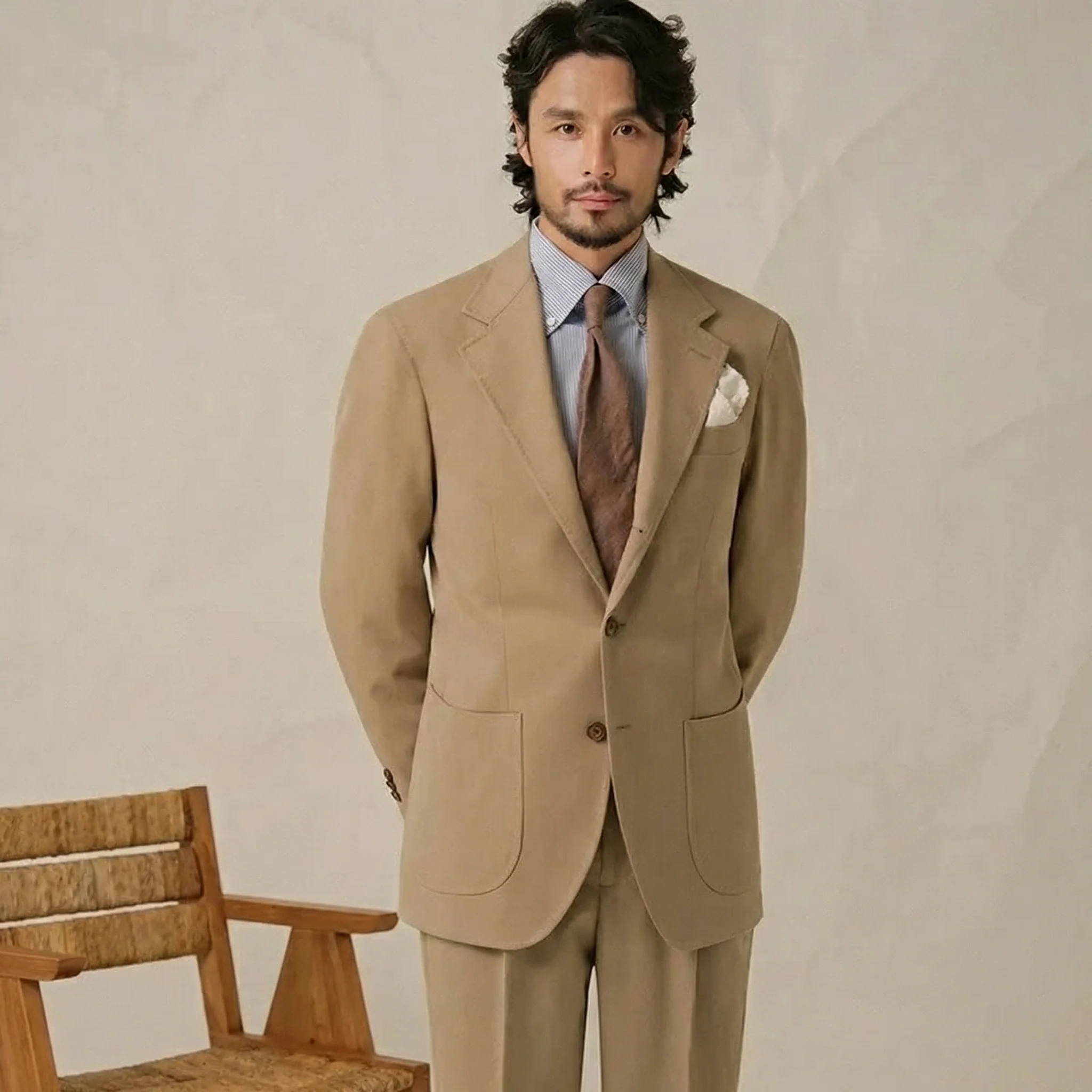 Beige Cavalry Twill Suit - Image 5