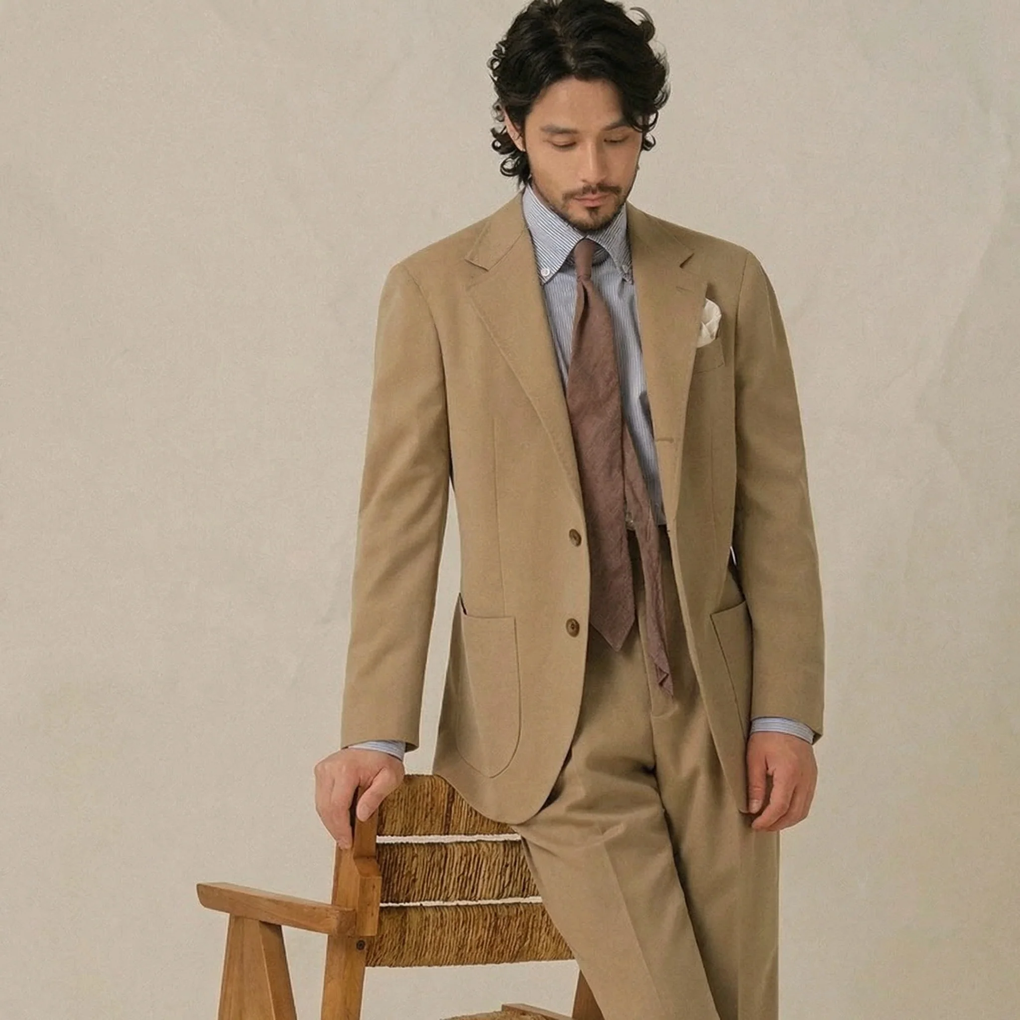 Beige Cavalry Twill Suit - Image 6