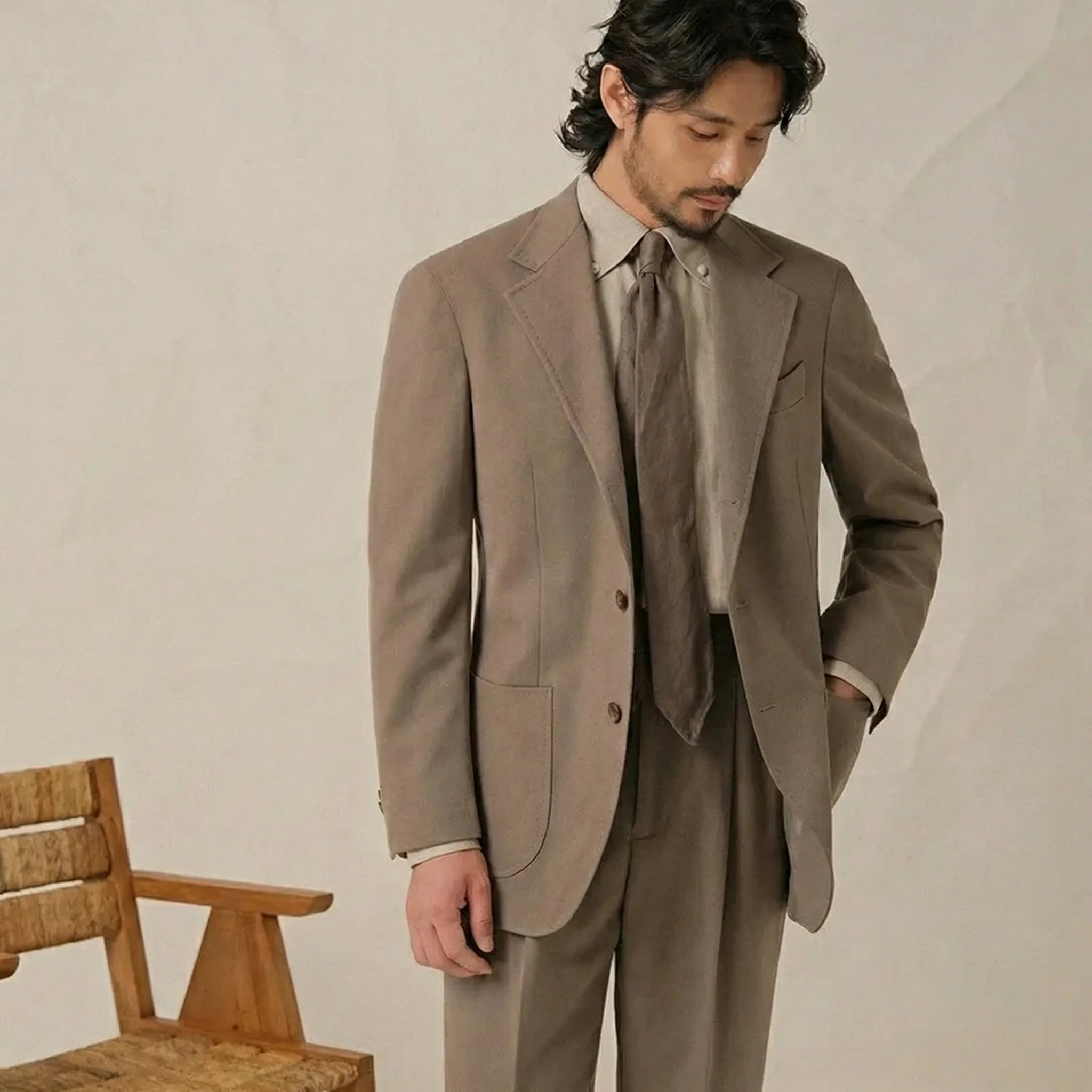 Beige Cavalry Twill Suit - Image 8